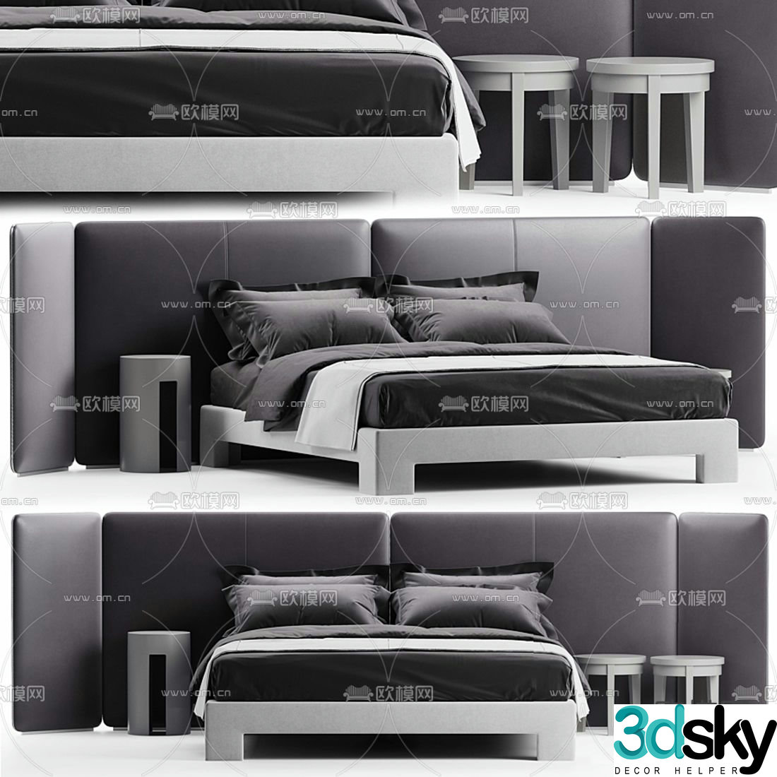 Meridiani modern fabric double bed 3d model