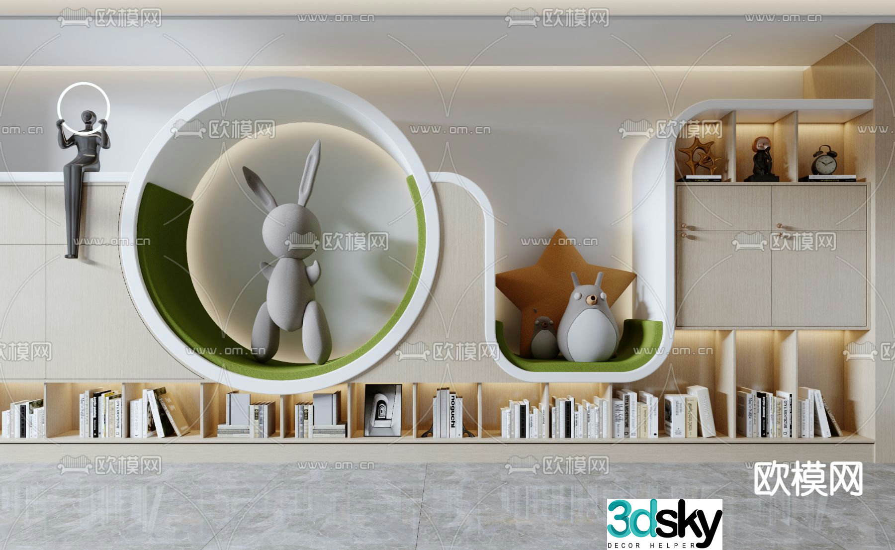 Modern children’s bookcase background wall 3d model