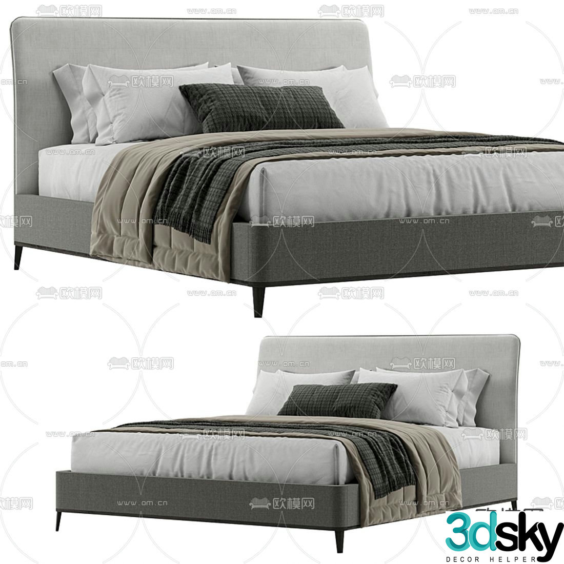 Meridiani modern fabric double bed 3d model