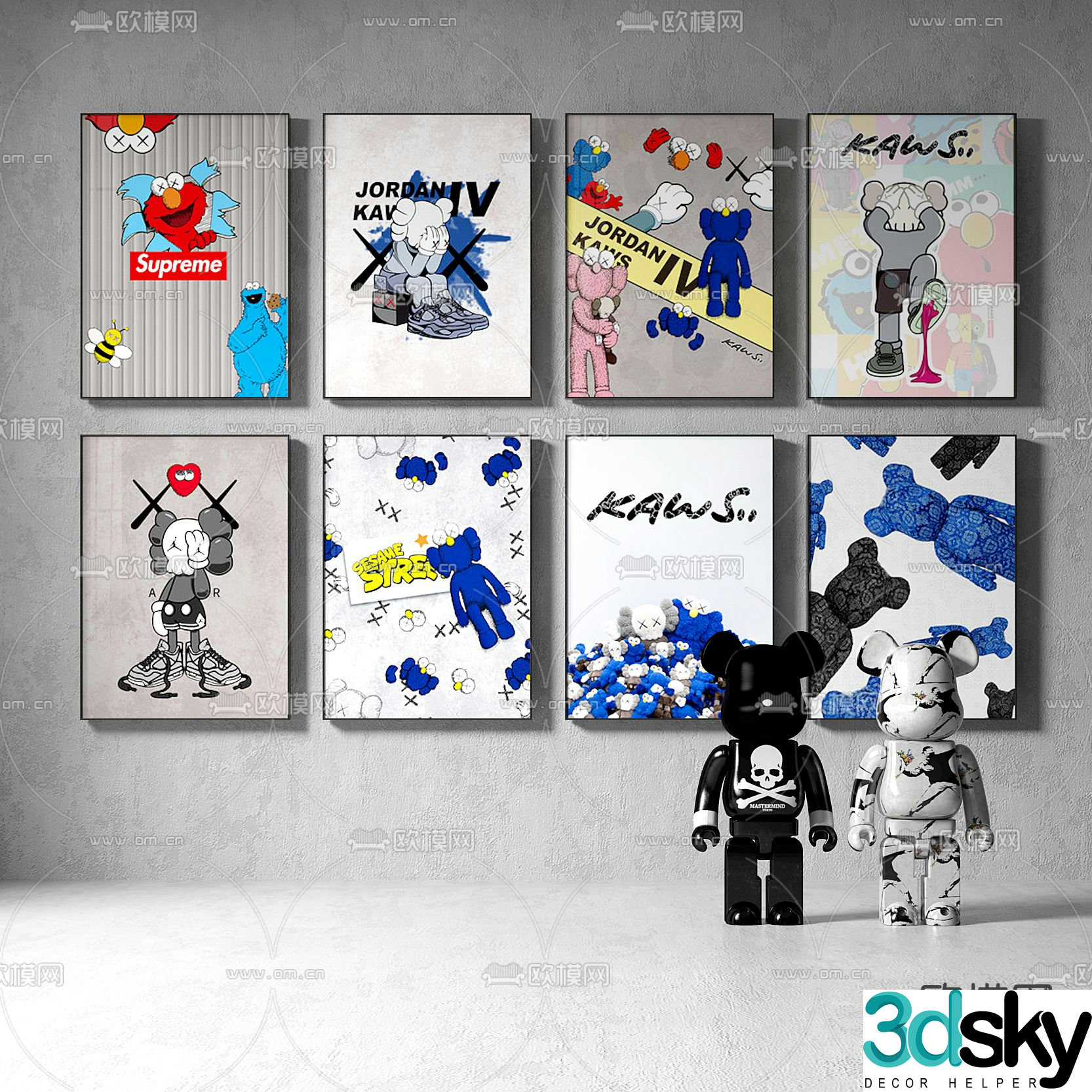 Modern KAWS decorative painting 3d model