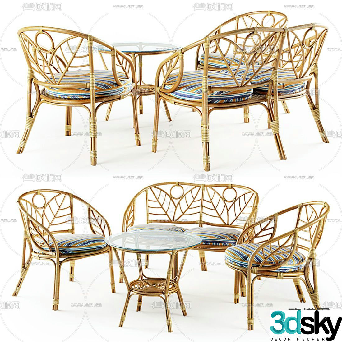 Cor Southeast Asian outdoor rattan table and chairs 3d model
