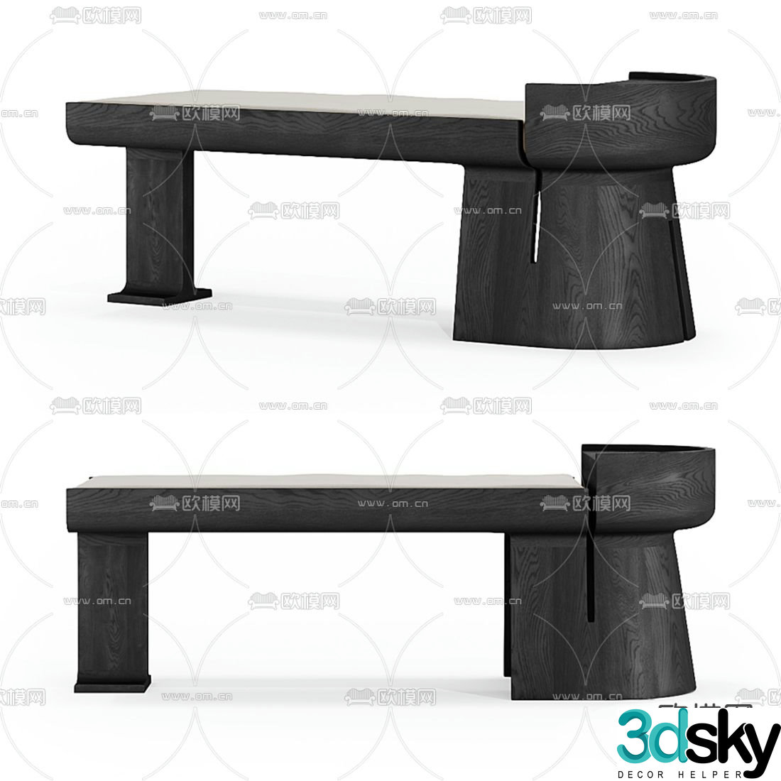 Cor modern solid wood outdoor bench 3d model