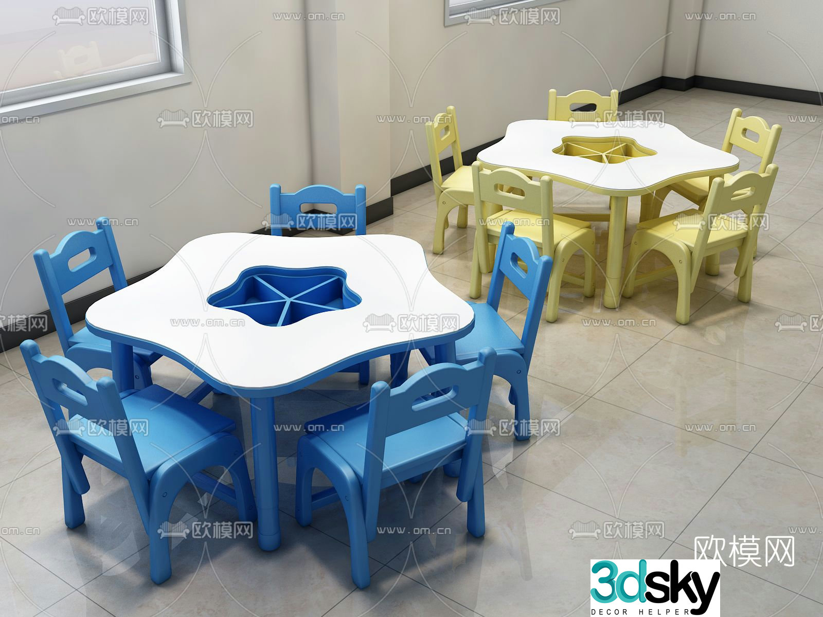 Modern children’s table and chair 3d model