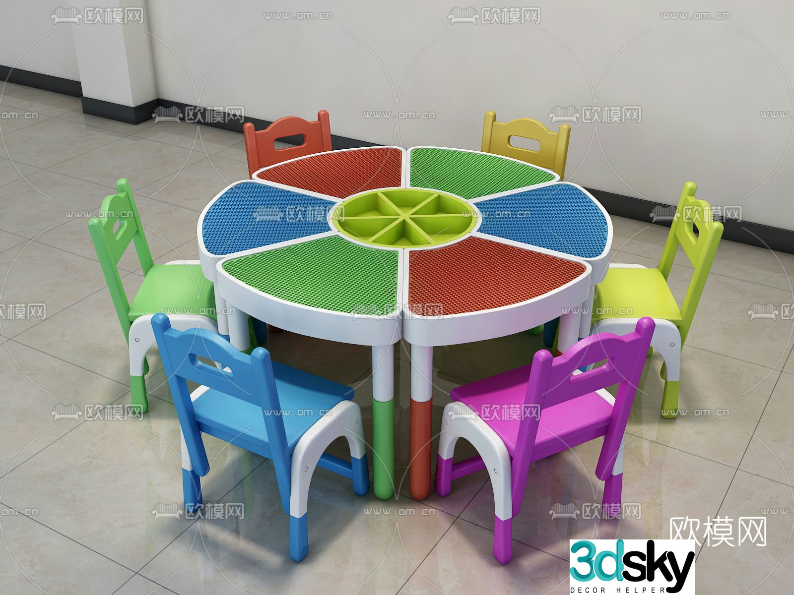 Modern children’s table and chair 3d model
