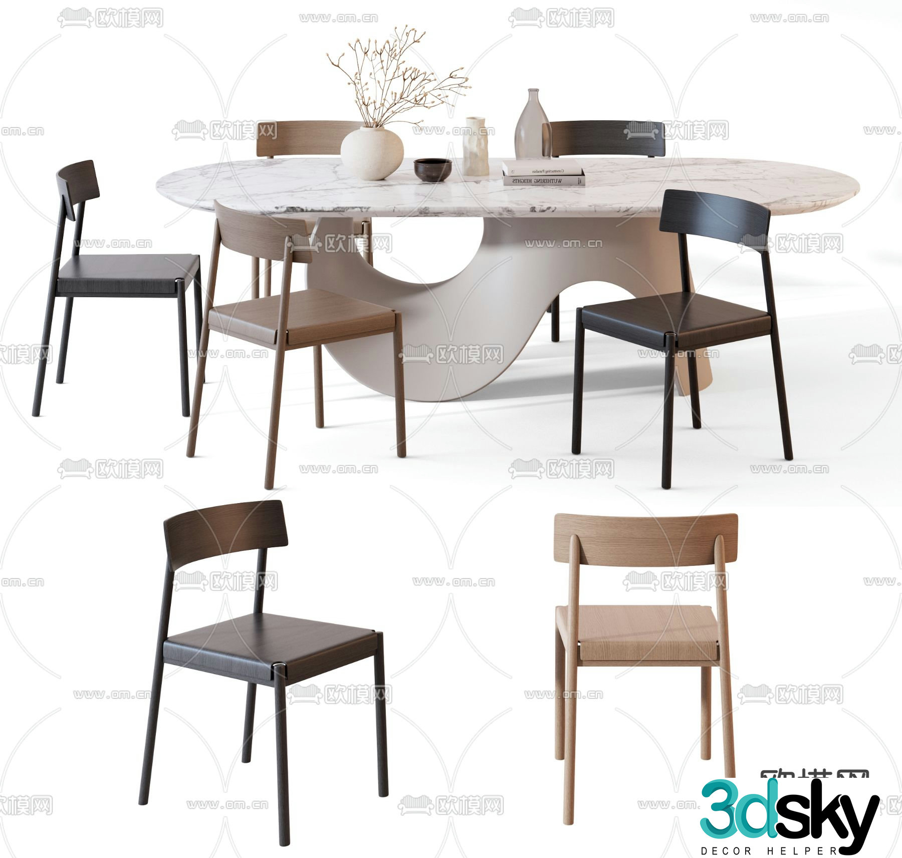 Calligaris modern marble dining table and chairs 3d model