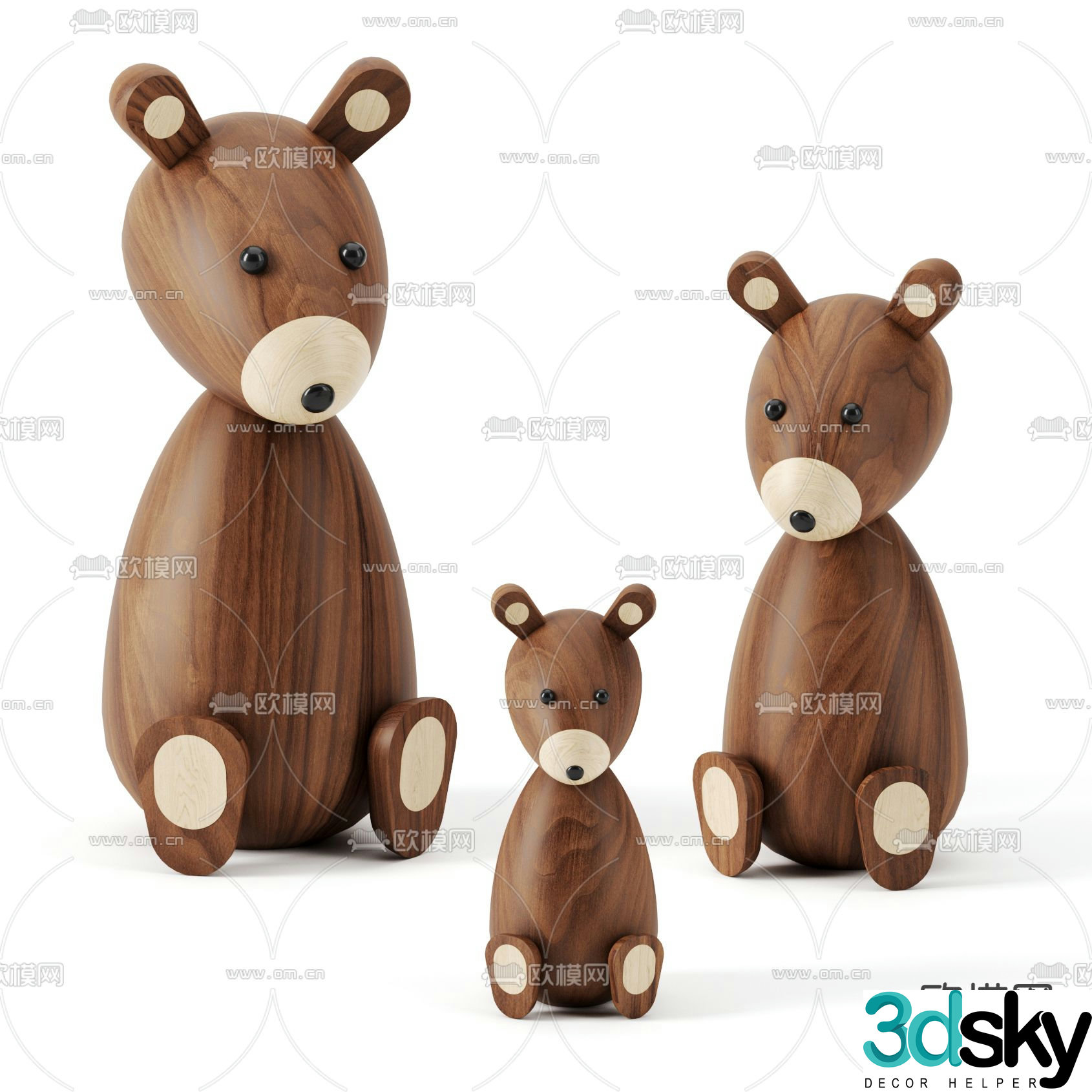 Modern wooden bear toy ornament 3d model