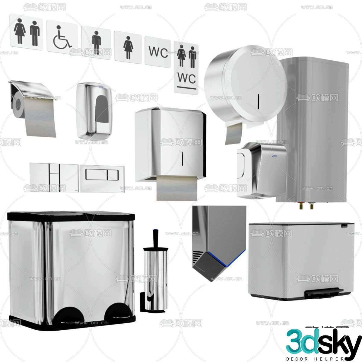 Modern public toilet equipment 3d model