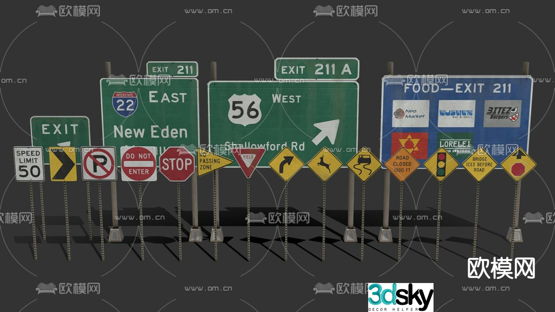 Modern sign road sign free 3d model