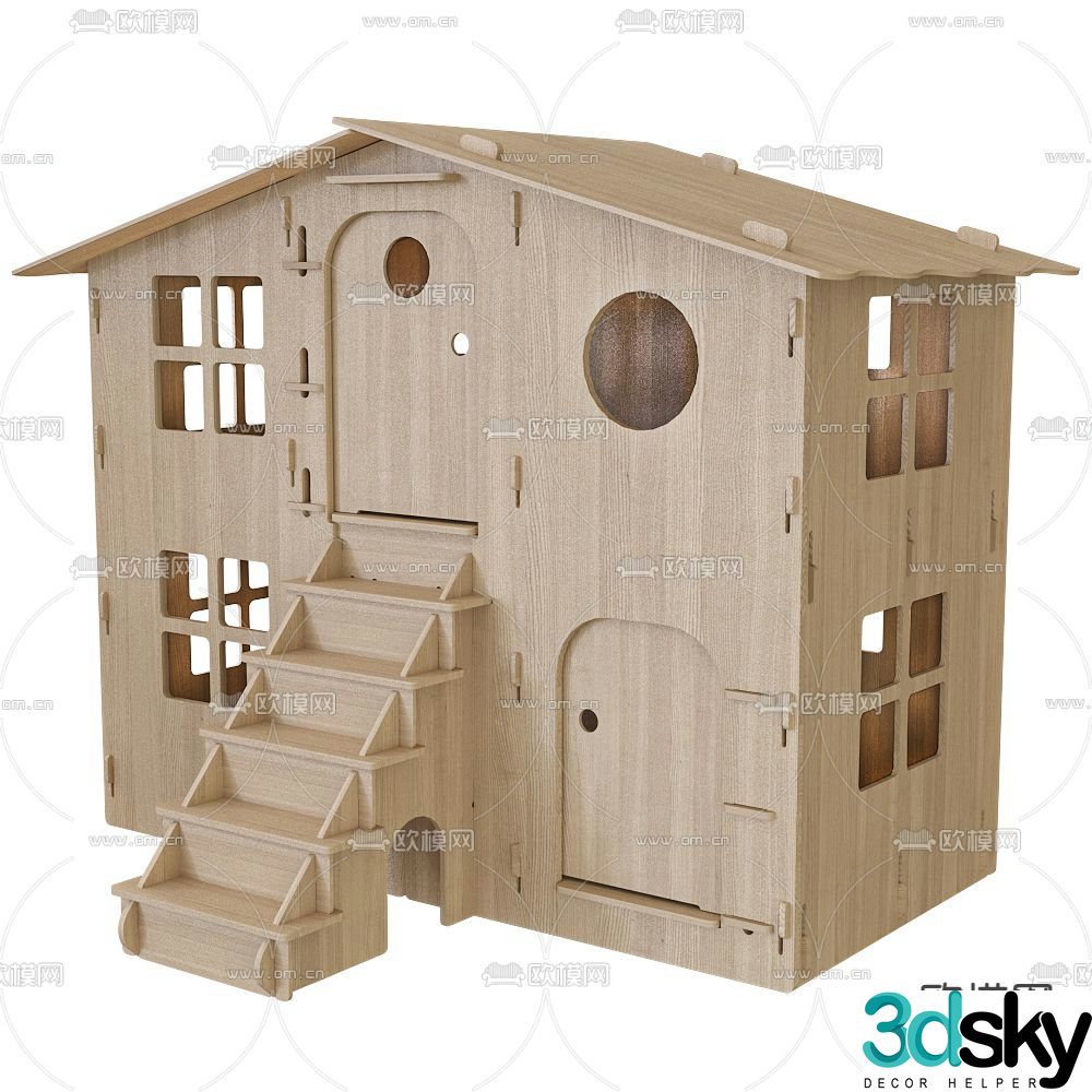 Modern solid wood dollhouse 3d model