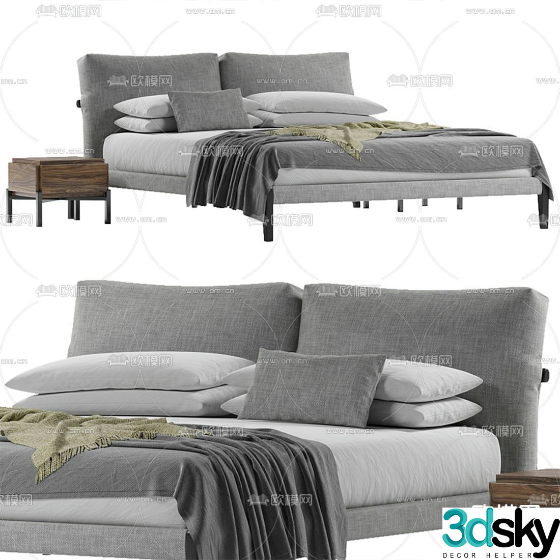 Bonaldo modern gray fabric double bed 3d model