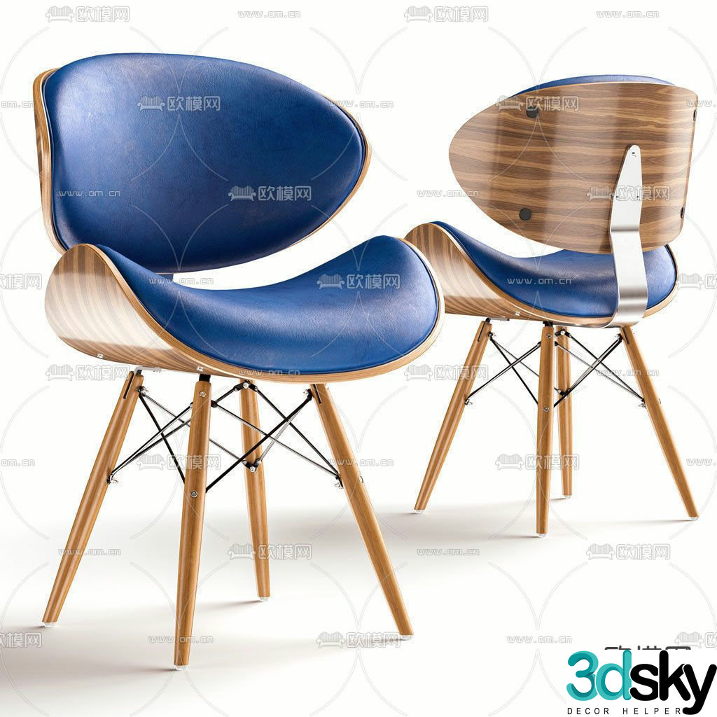 Cor nordic blue leather lounge chair 3d model