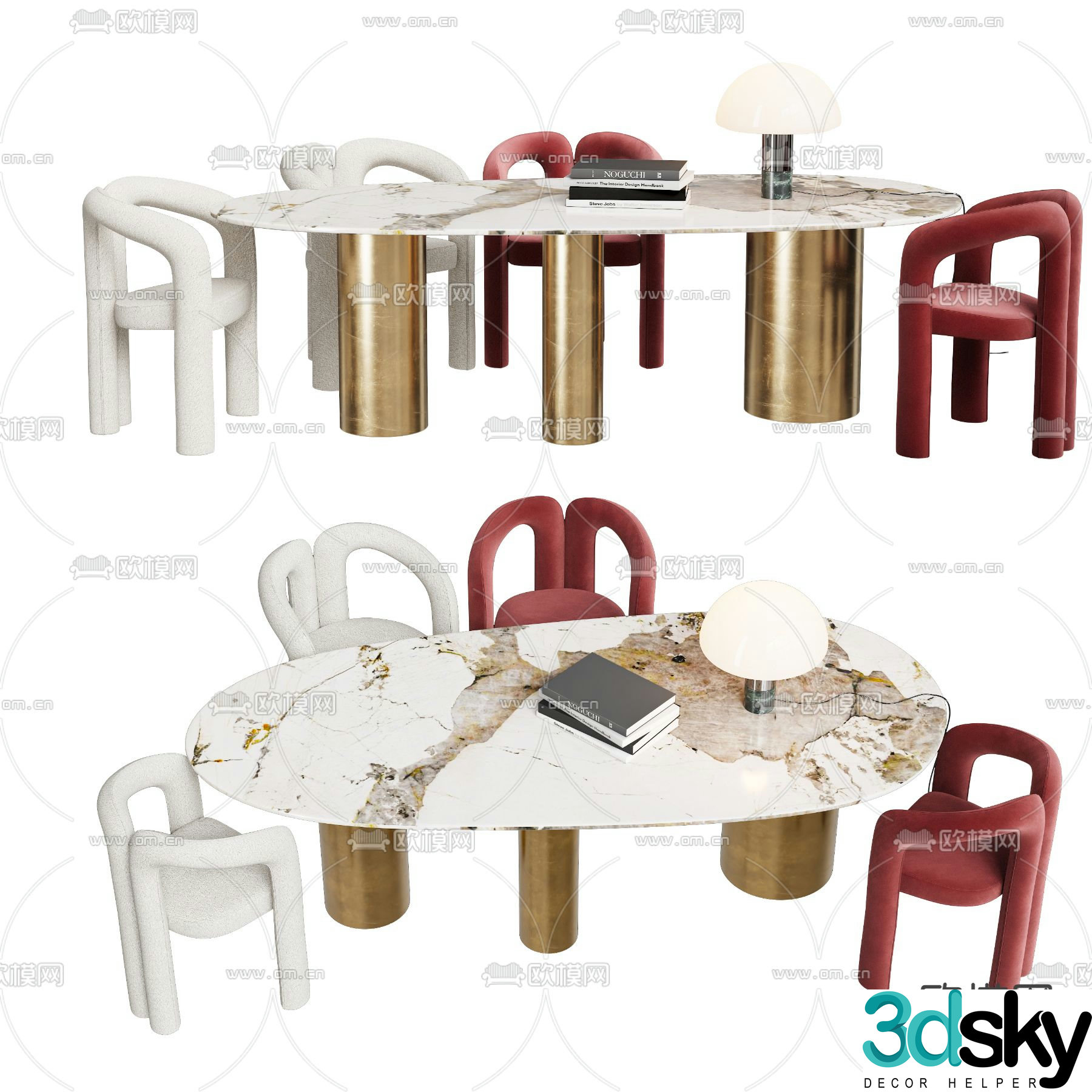 Cassina oval dining table and chairs 3d model