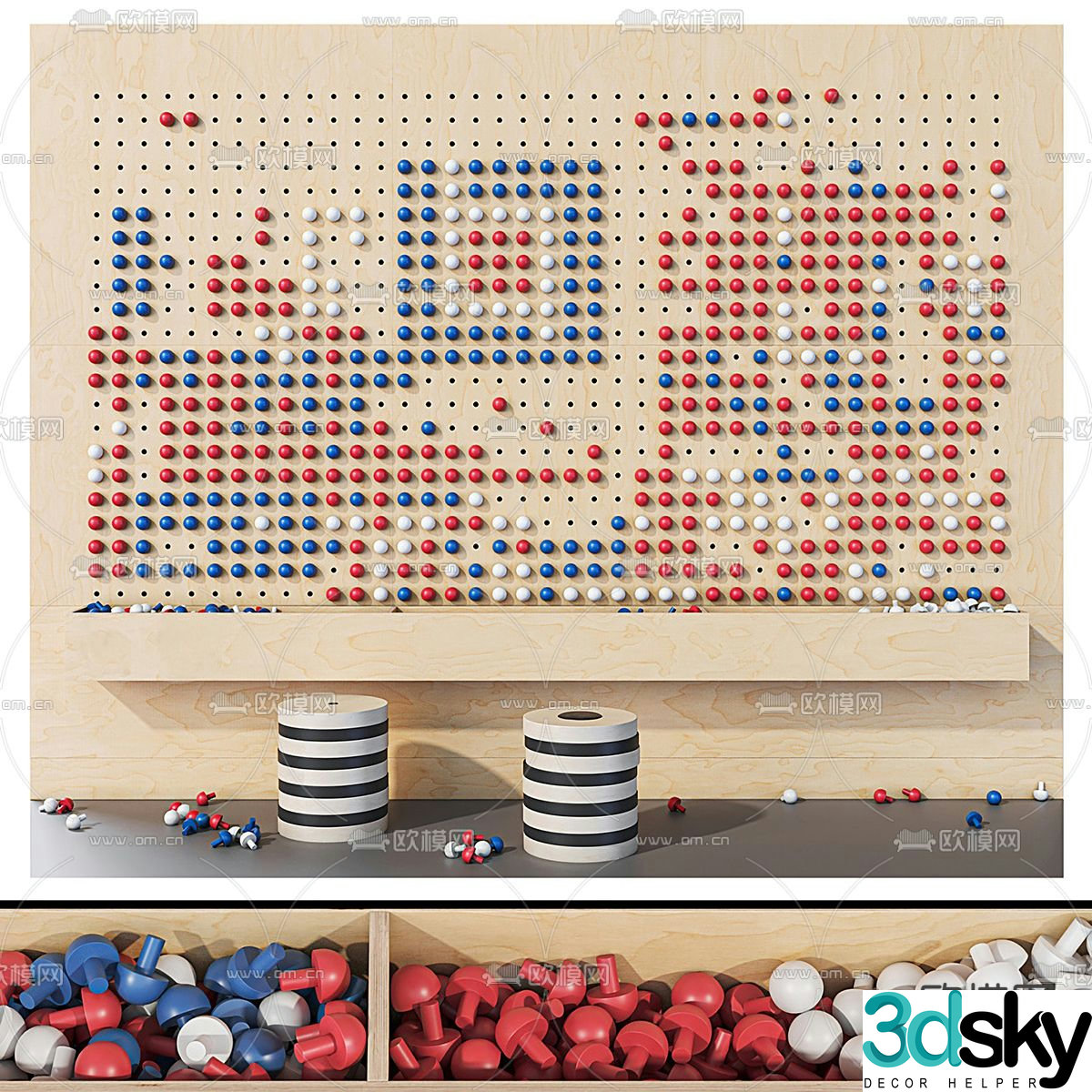 Modern children’s mushroom nail puzzle puzzle board 3d model