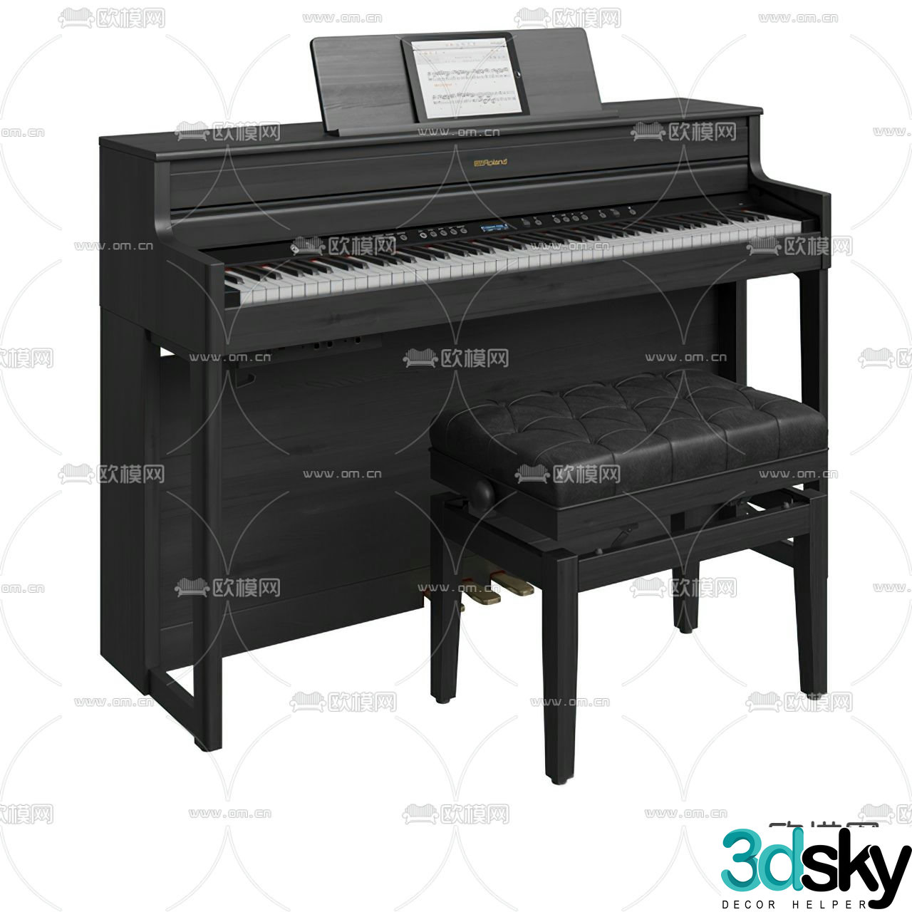 Modern black piano piano bench 3d model