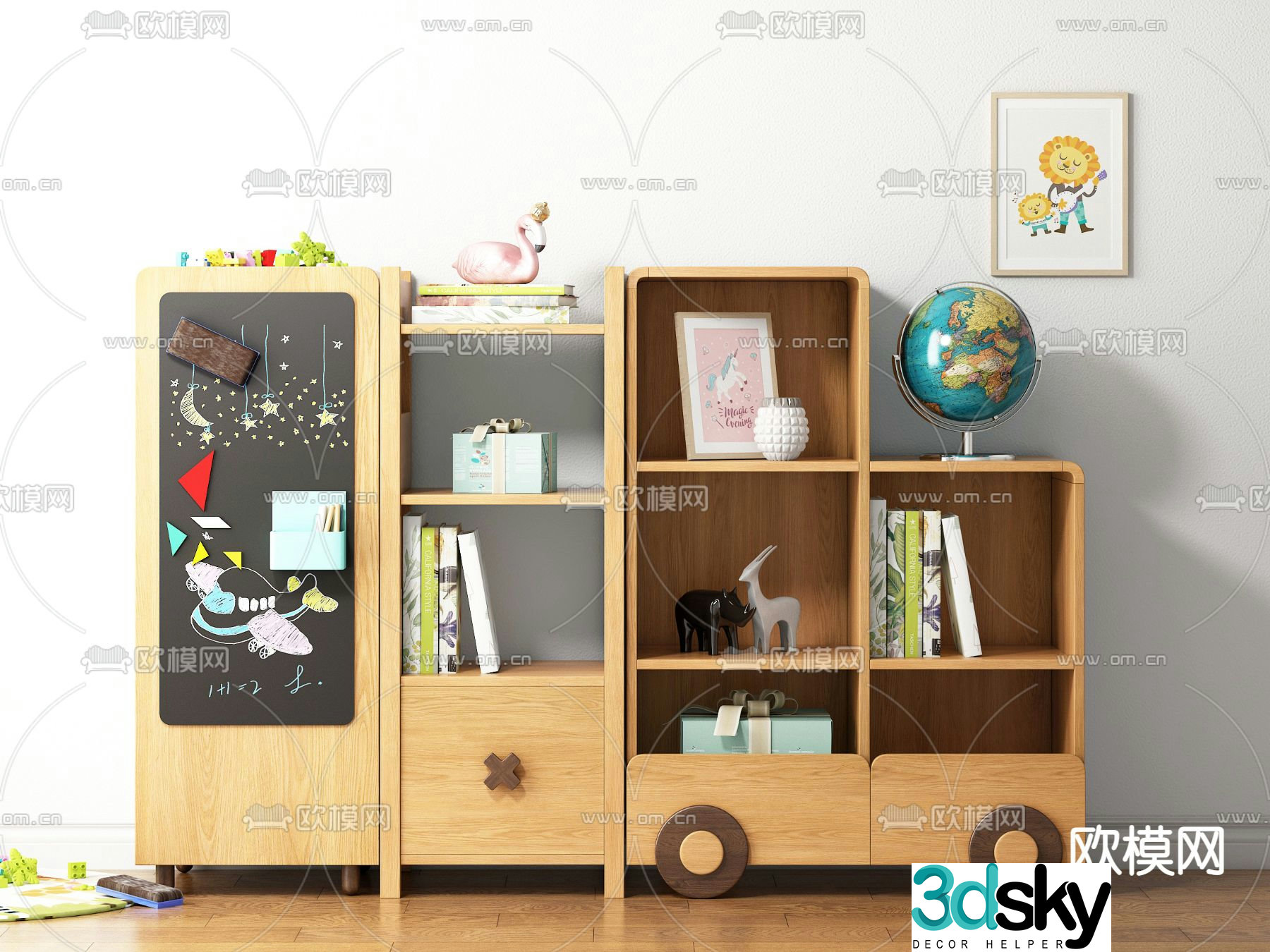Modern children’s room bookcase bookshelf 3d model