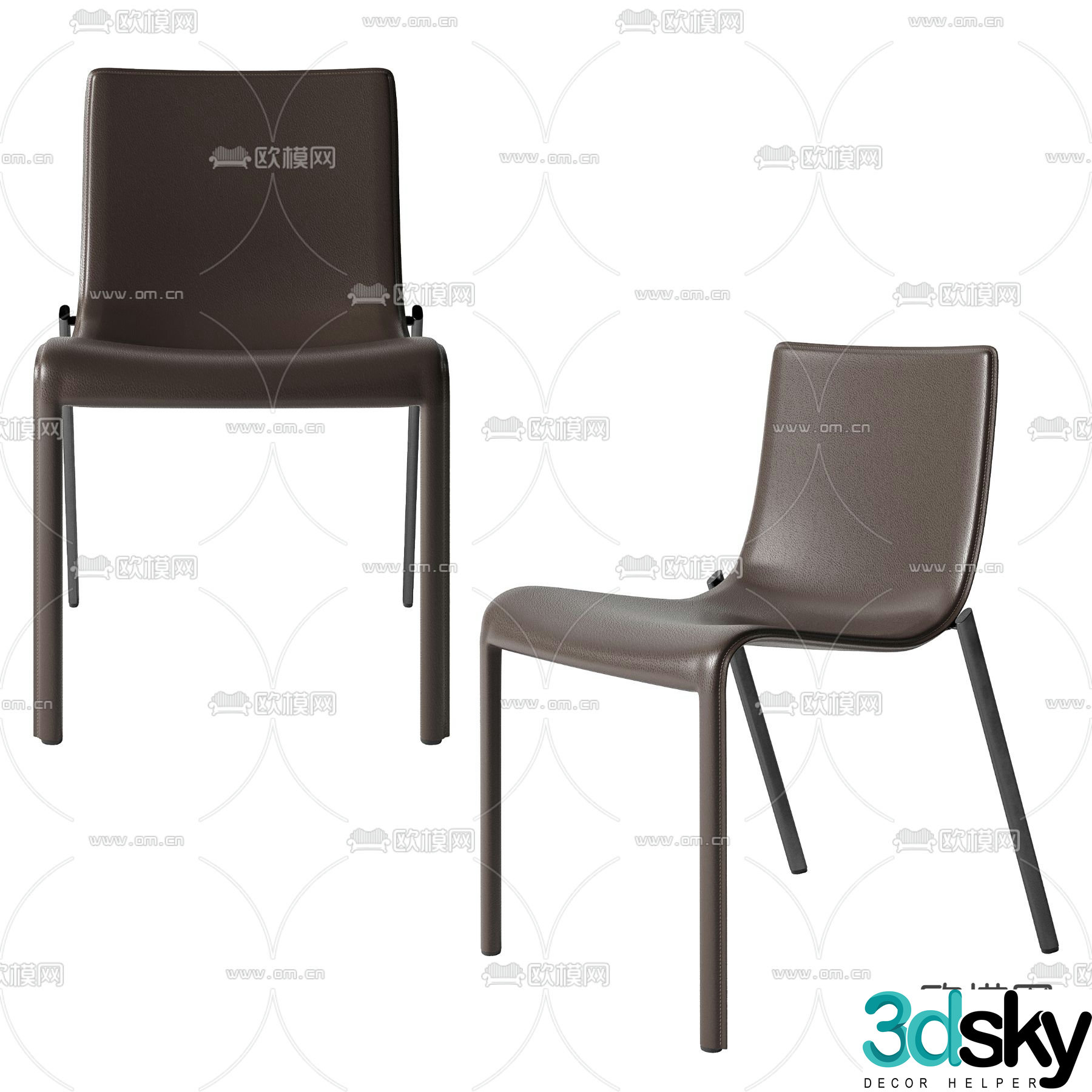 B&B italia modern brown leather side chair 3d model