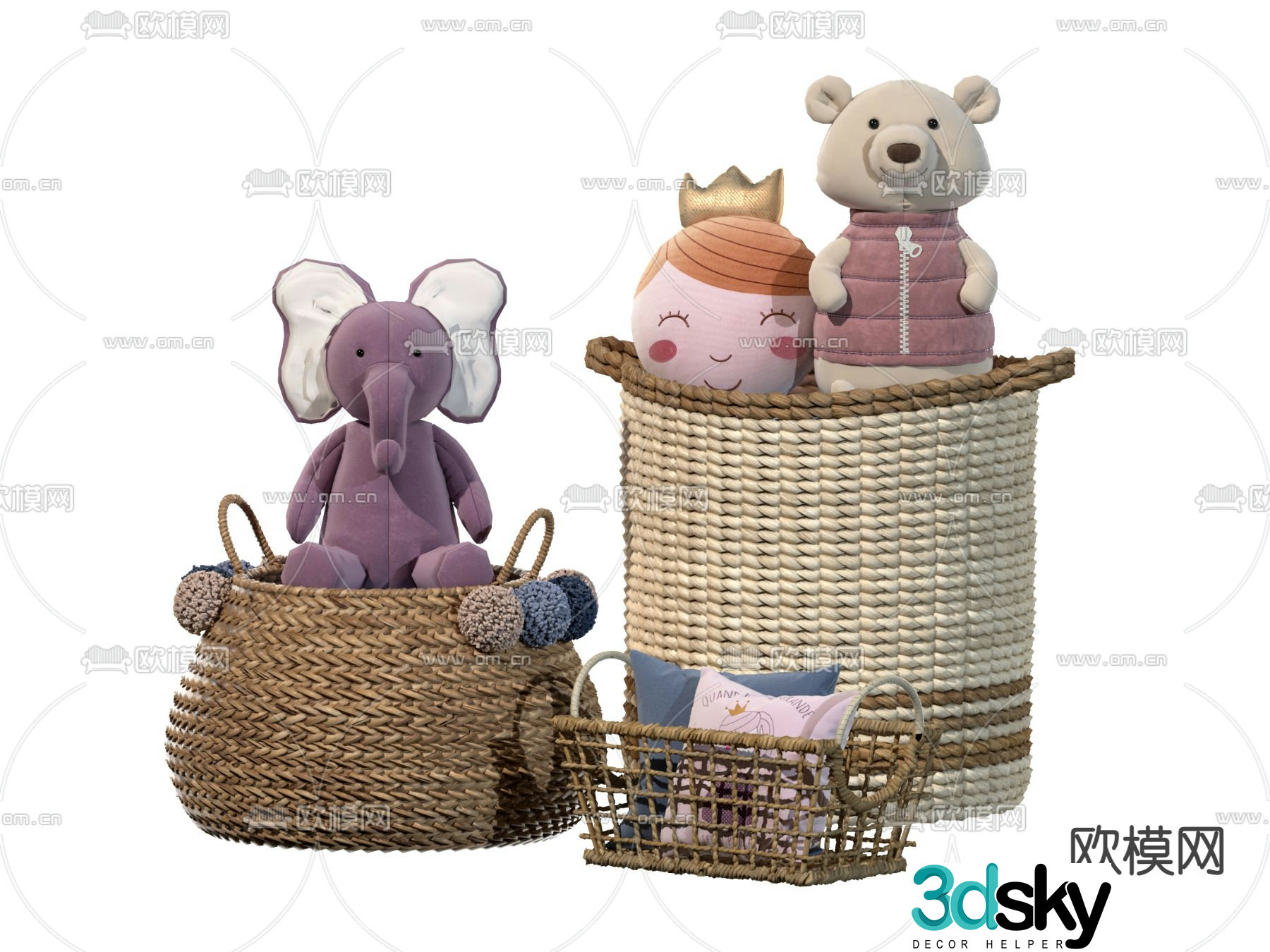 Modern toy puppet storage basket 3D model