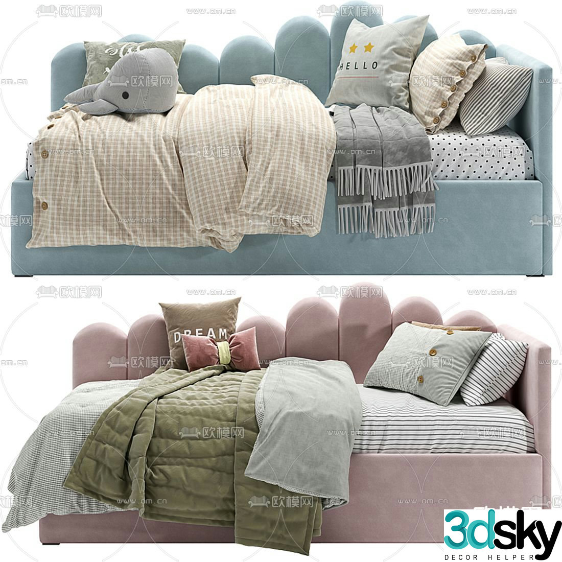 Nordic fabric children’s sofa bed 3d model