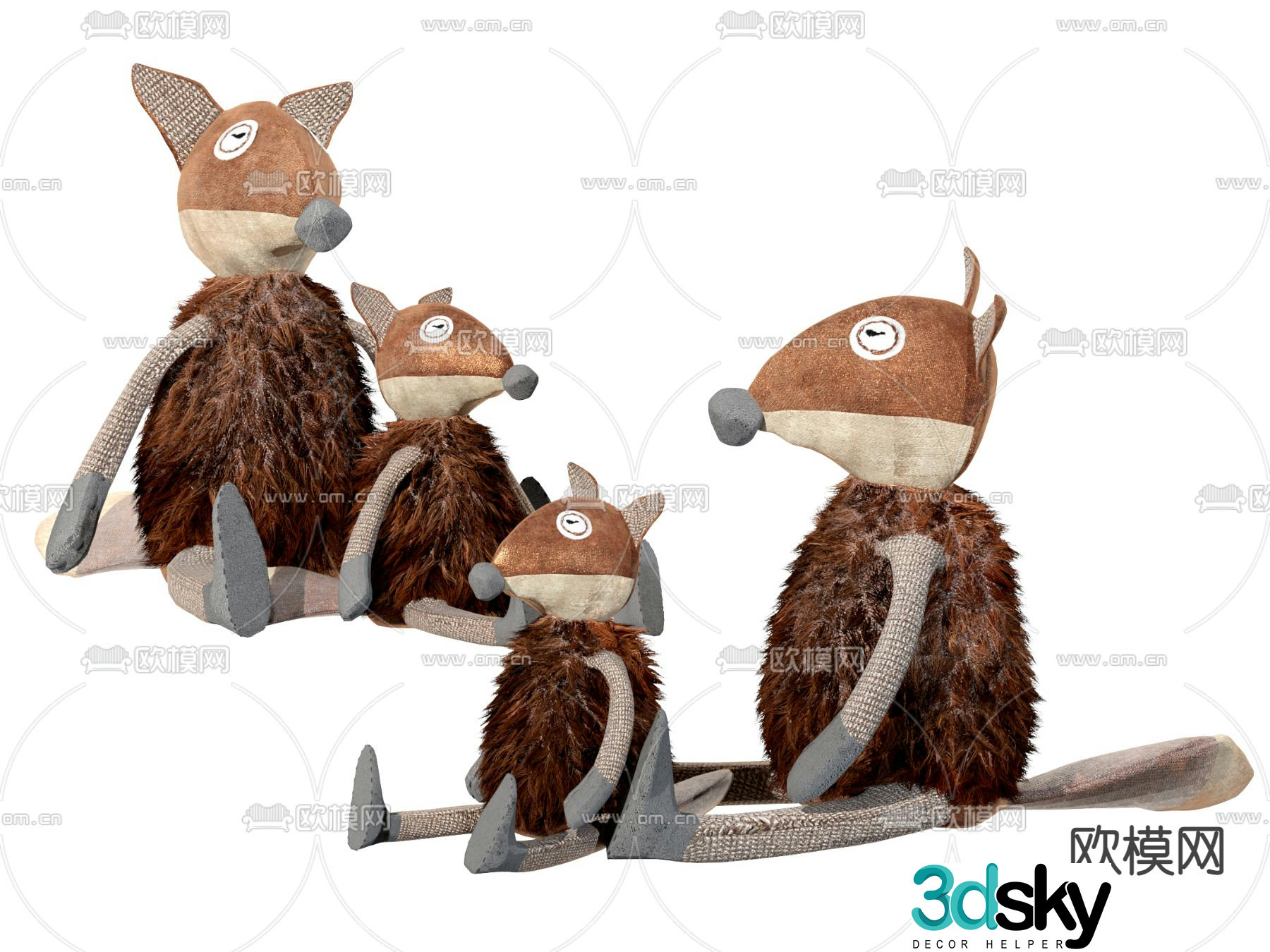 Modern fox plush toy doll 3d model