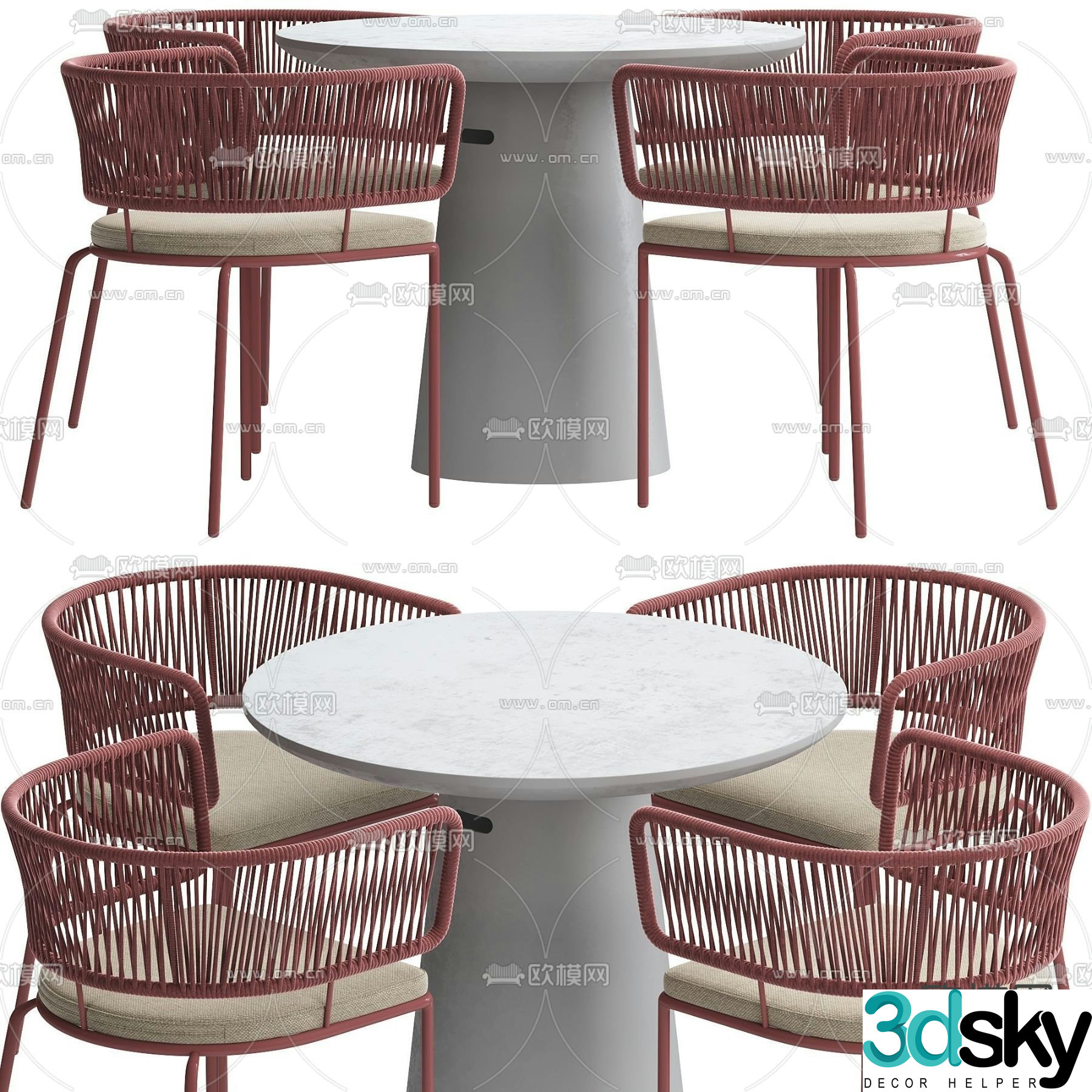 Natuzzi modern round rope casual table and chair 3d model