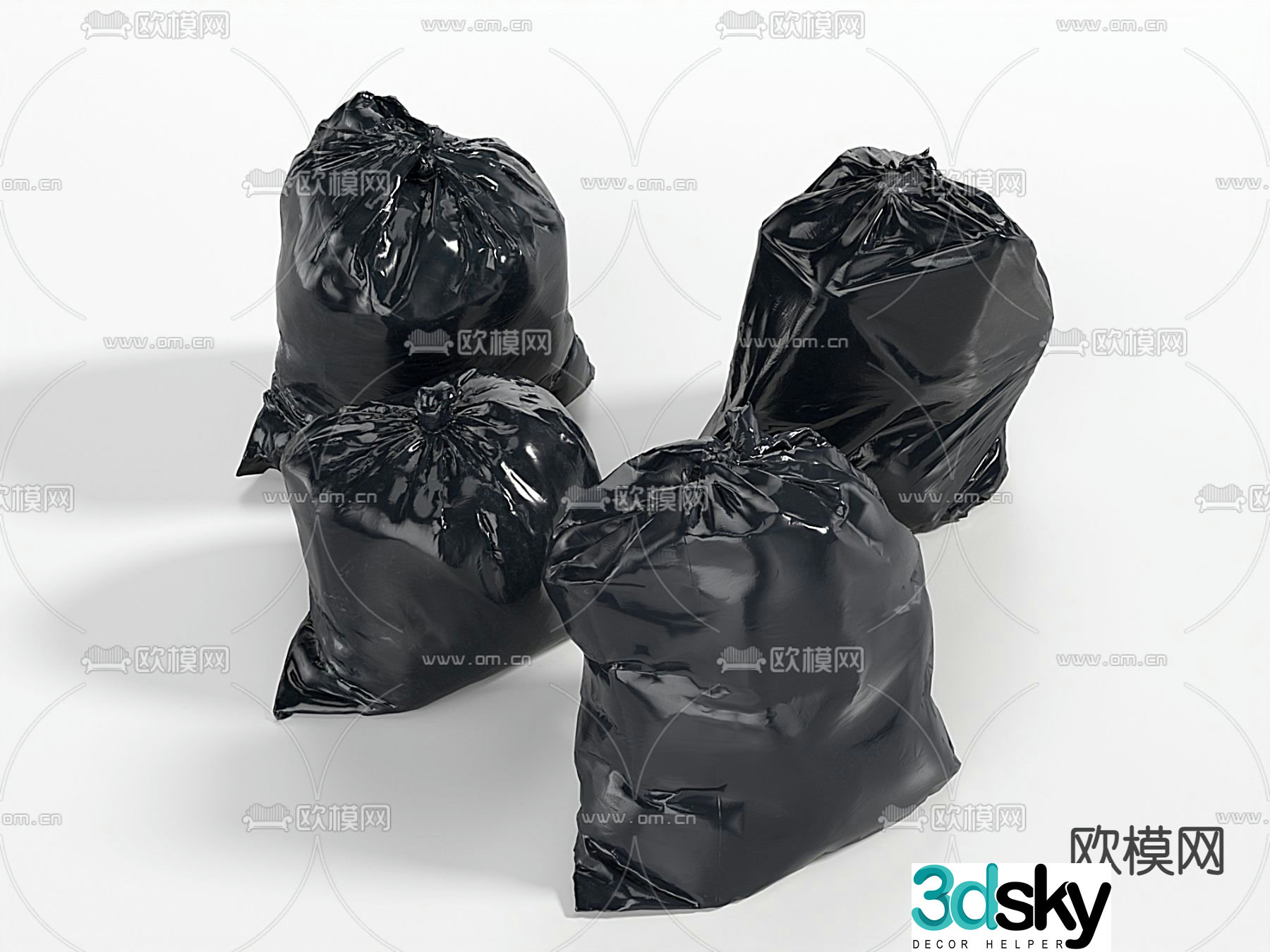 Modern black plastic garbage bag 3d model