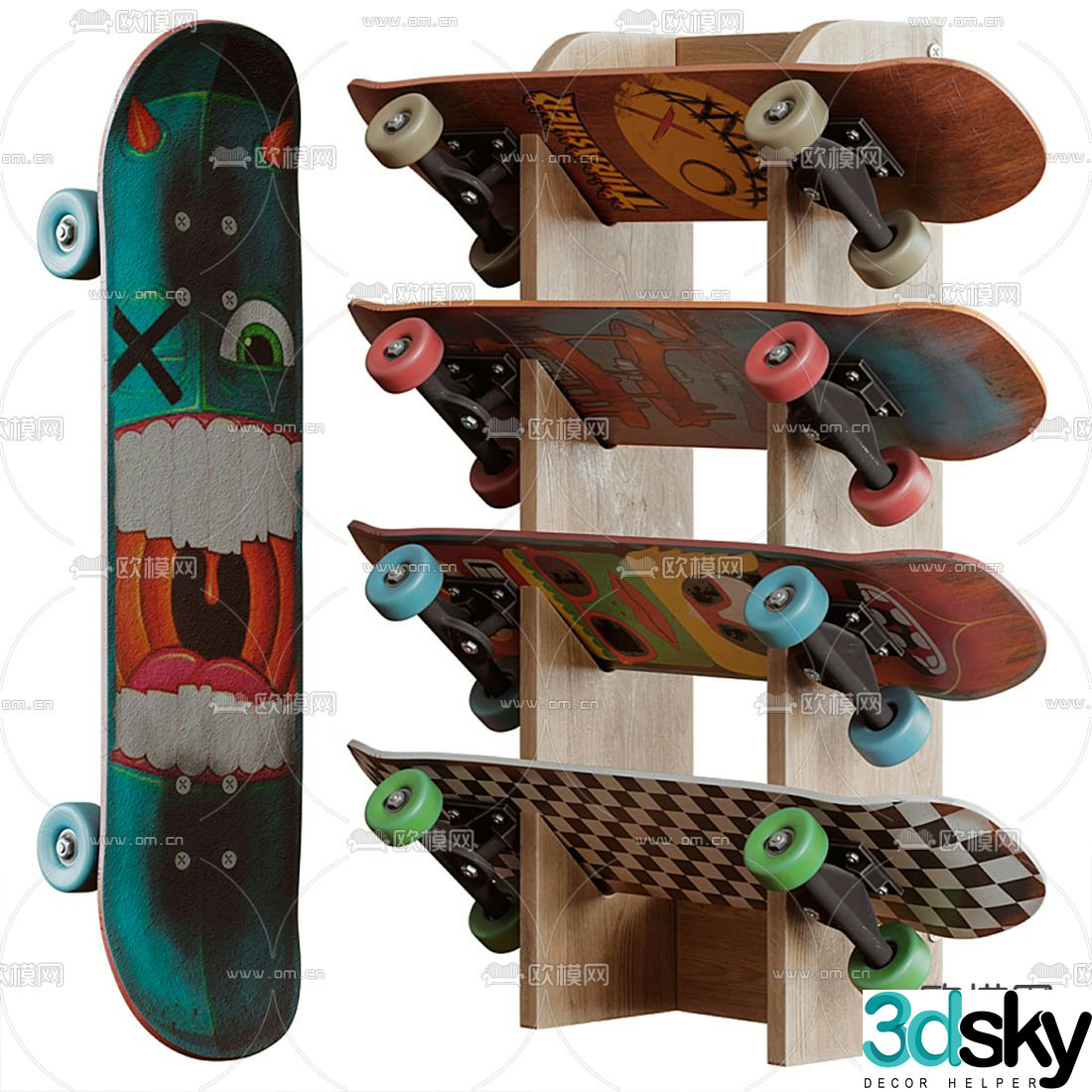 Modern street graffiti skateboard 3d model