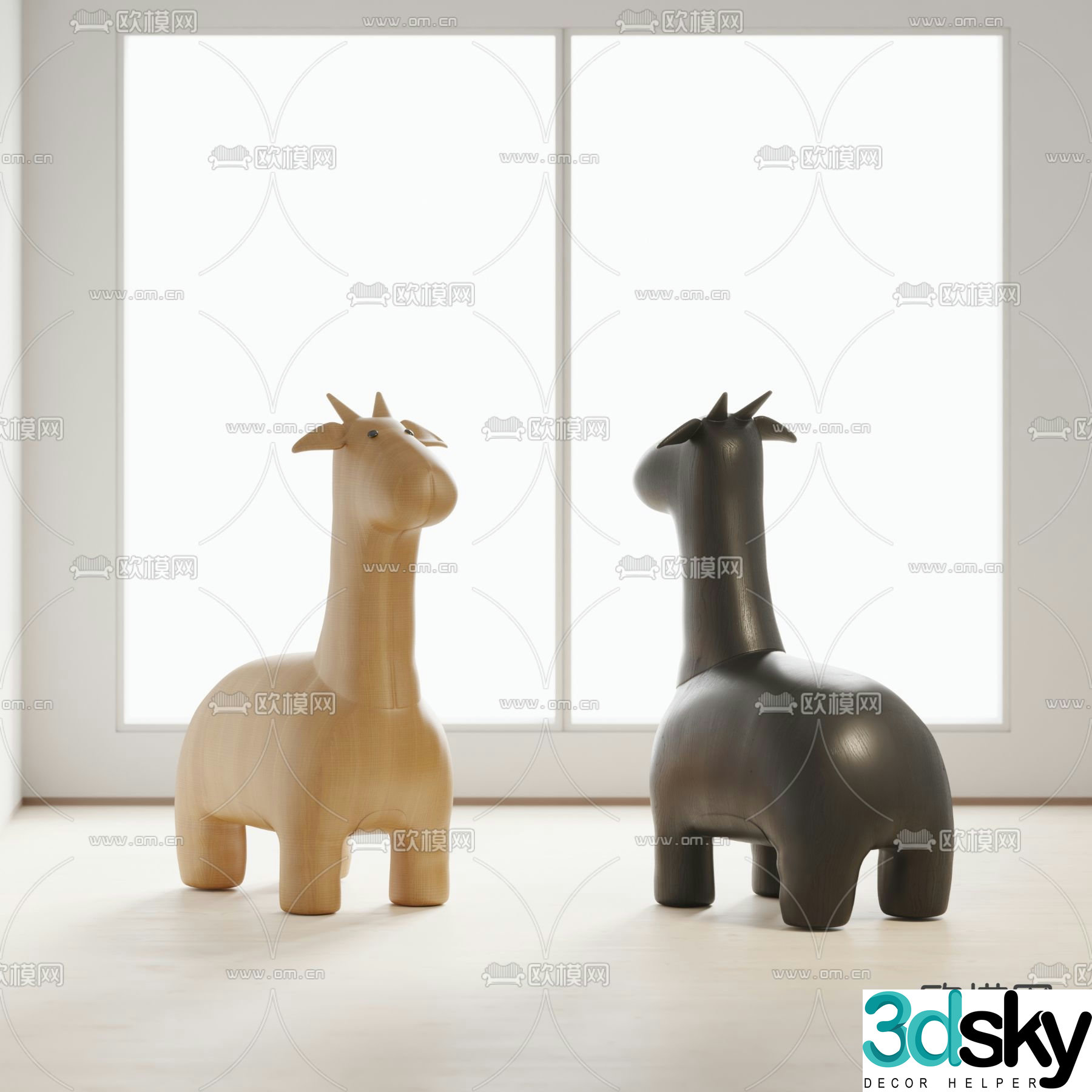 Modern children’s wooden horse toy chair 3d model