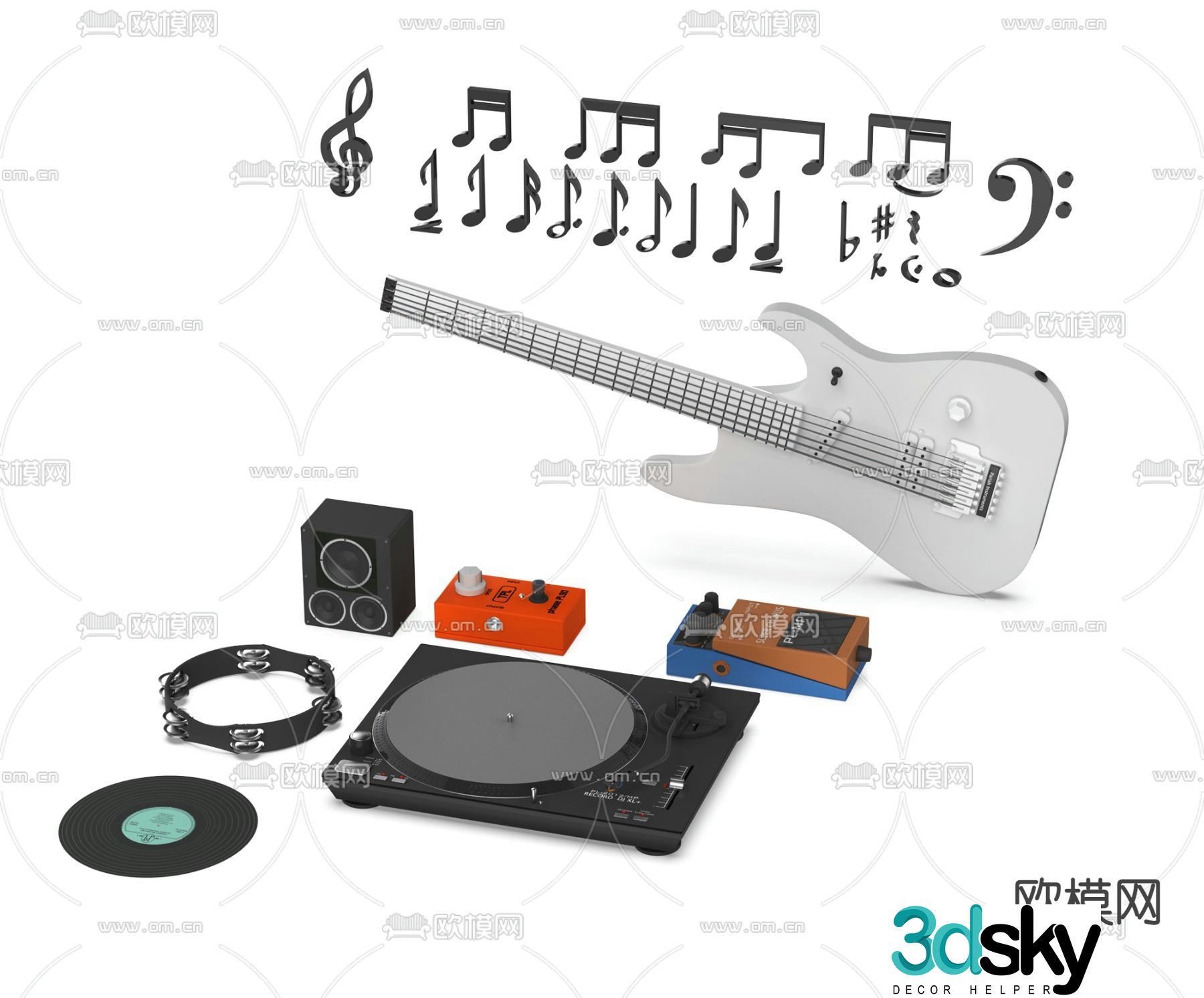 Modern white guitar disc player 3d model