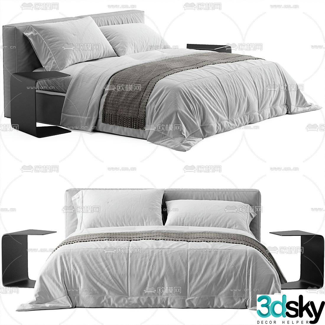 Meridiani modern fabric double bed 3d model