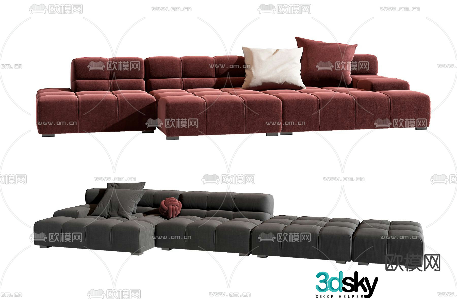 B&B italia modern burgundy fabric corner sofa 3d model