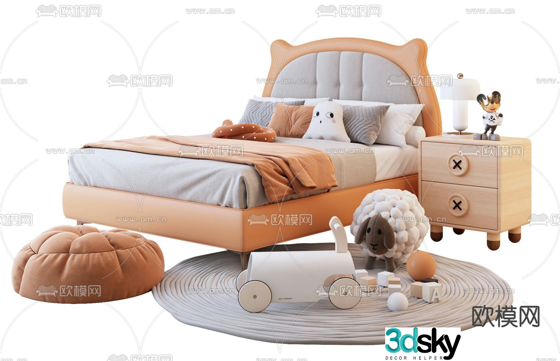 Modern orange children’s bed 3d model