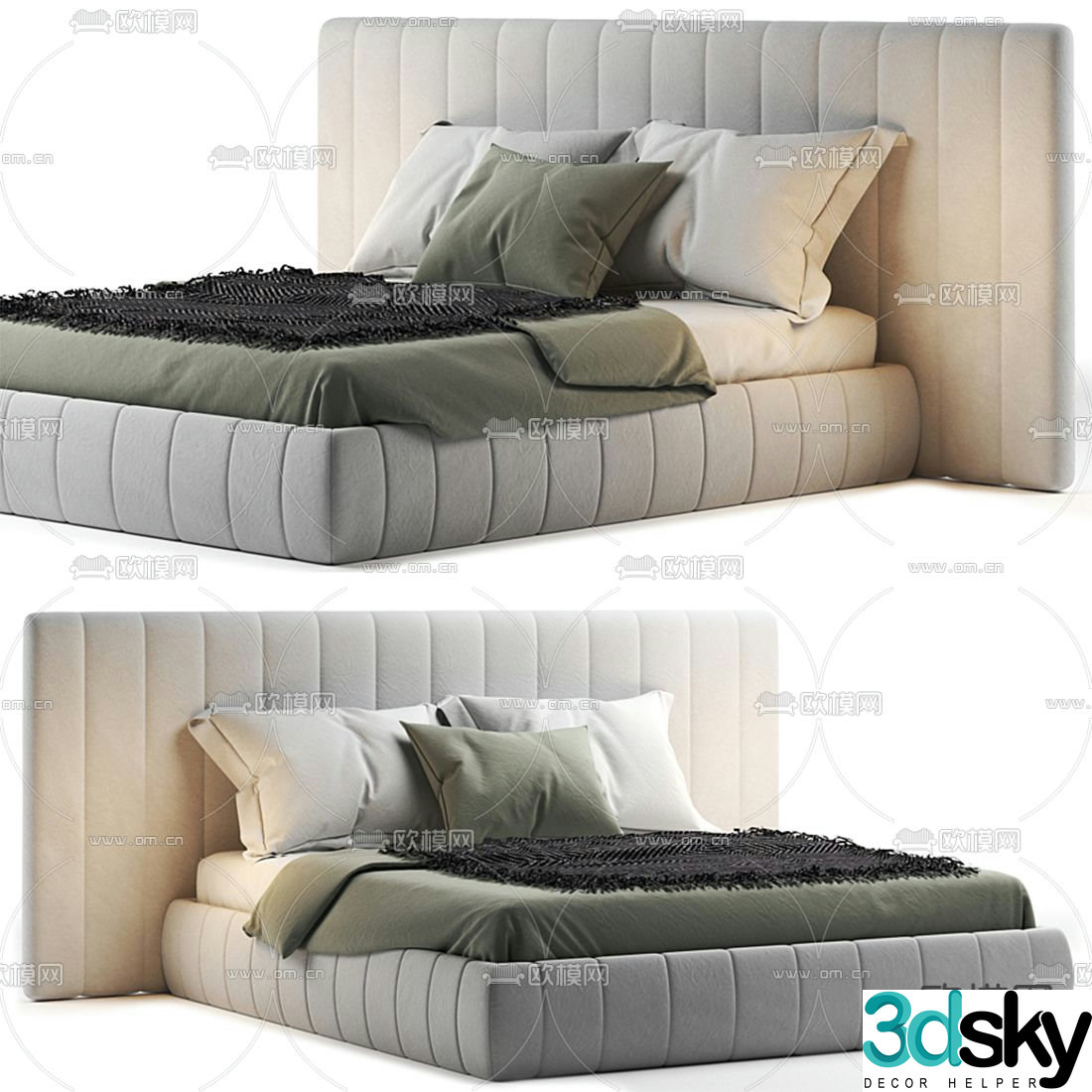 Meridiani modern fabric double bed 3d model