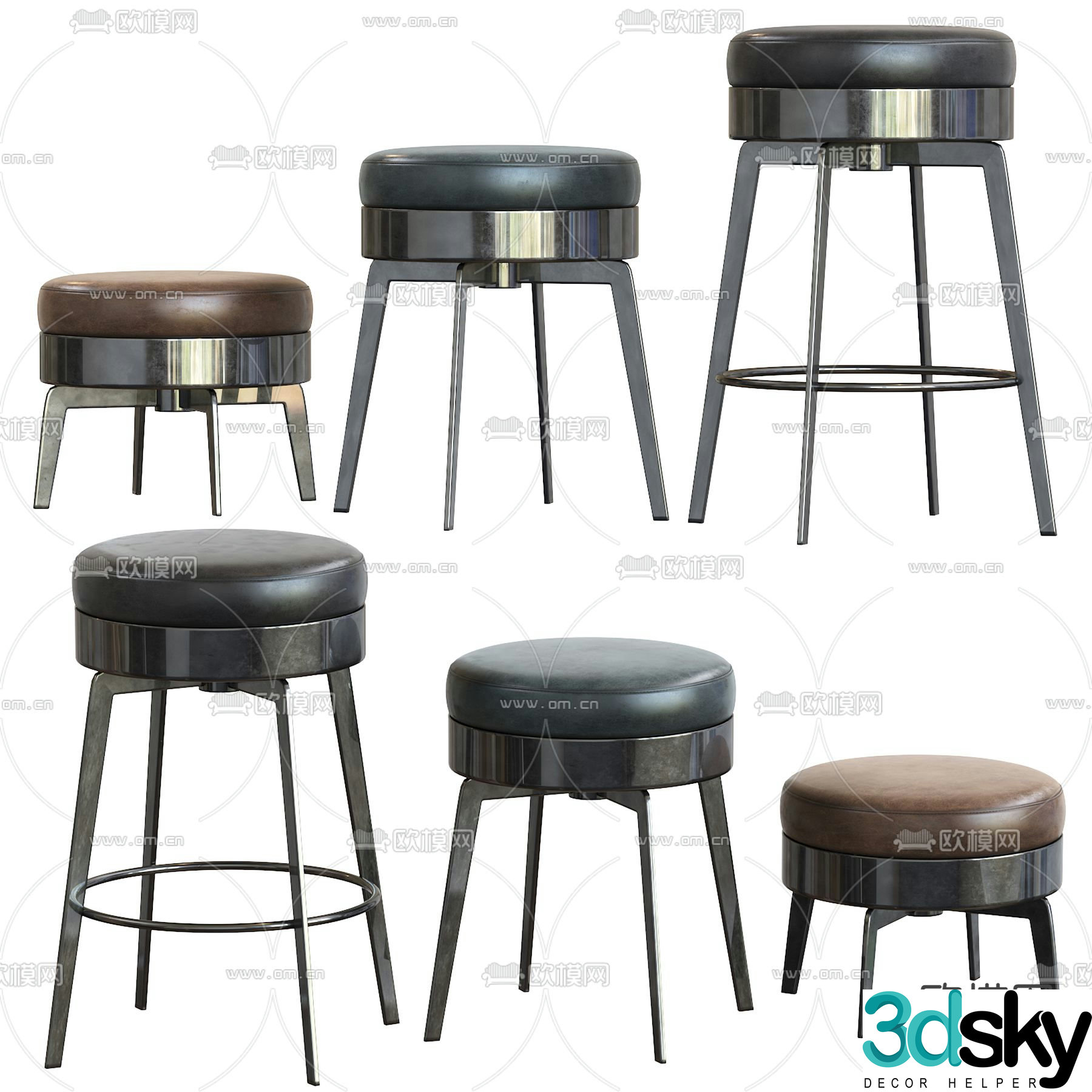 FLEXFORM leather round stool 3d model