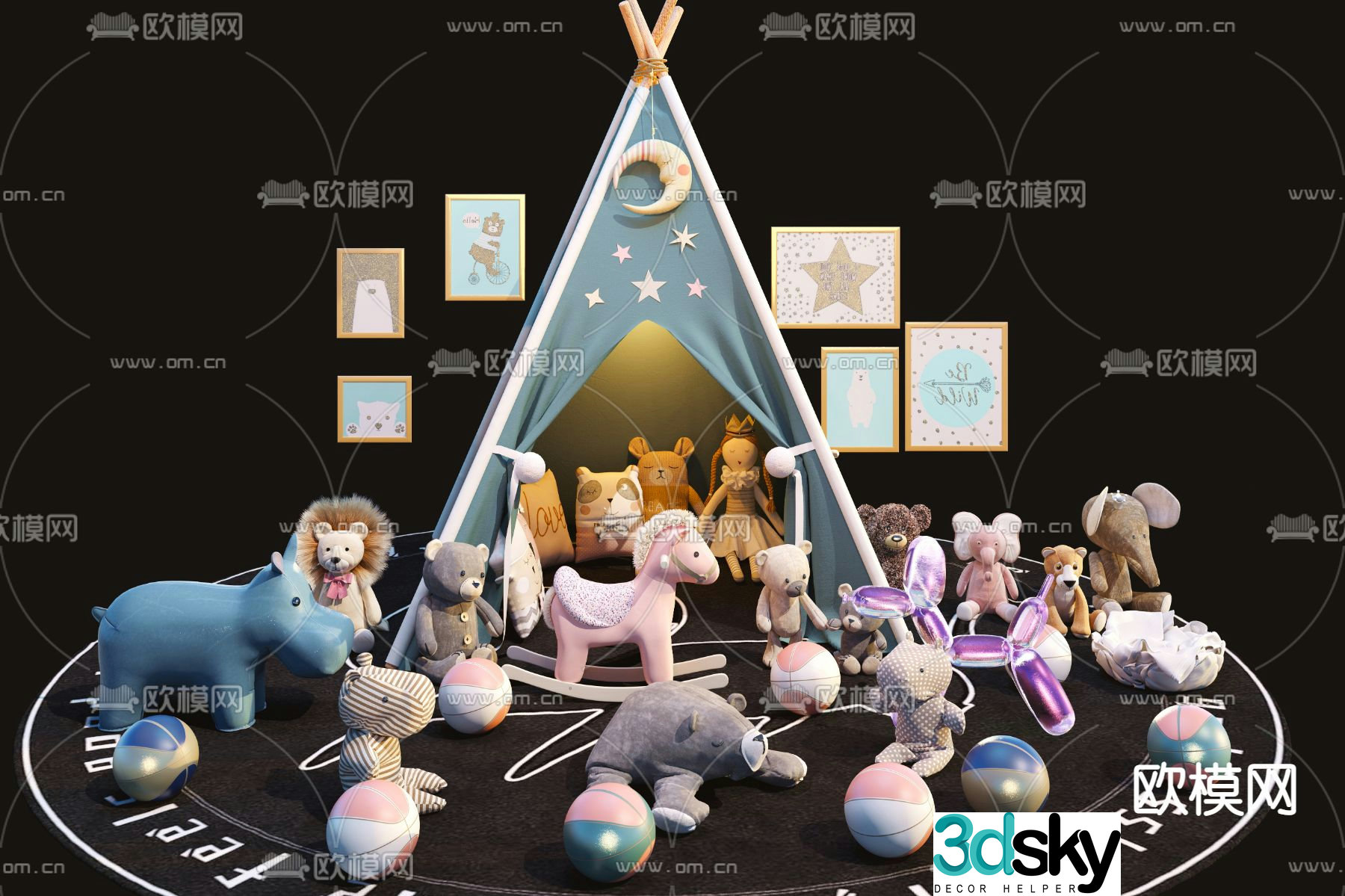 Modern children’s plush toy tent 3d model