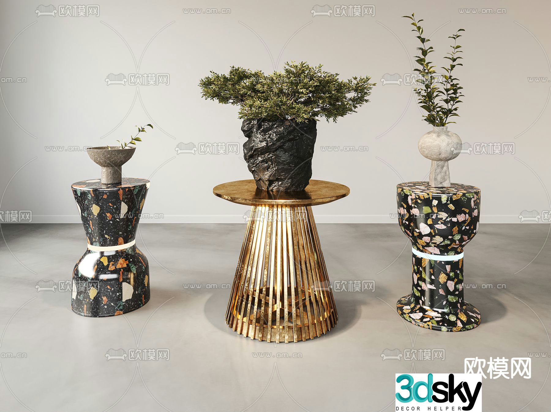 BAXTER side table round table and potted plant 3D model