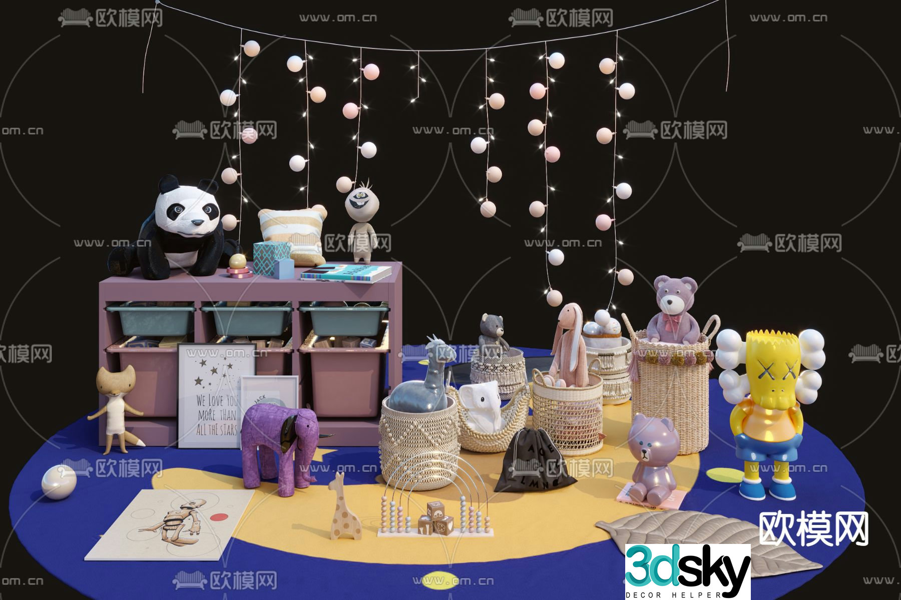 Modern children’s plush toy storage cabinet 3d model