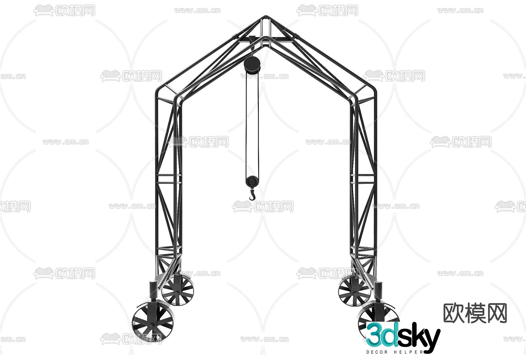 Modern metal crane transporting industrial equipment 3d model