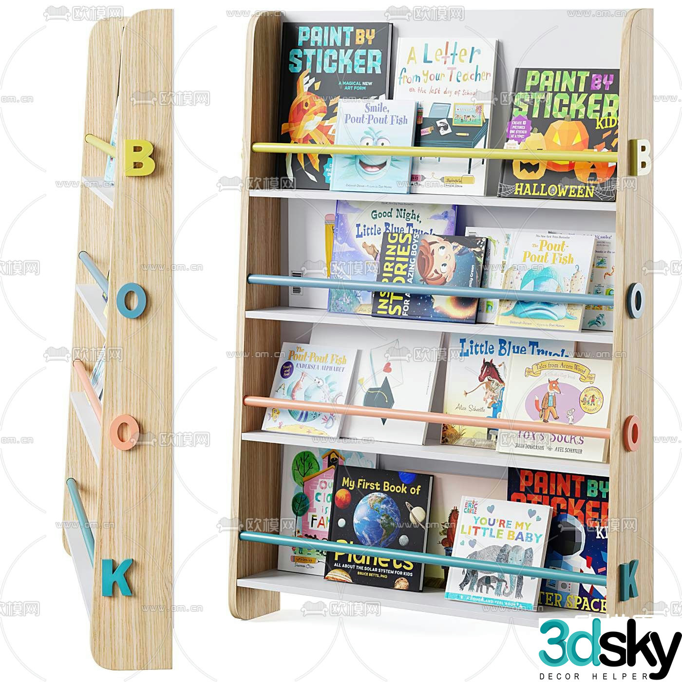 Modern children’s bookshelf 3d model