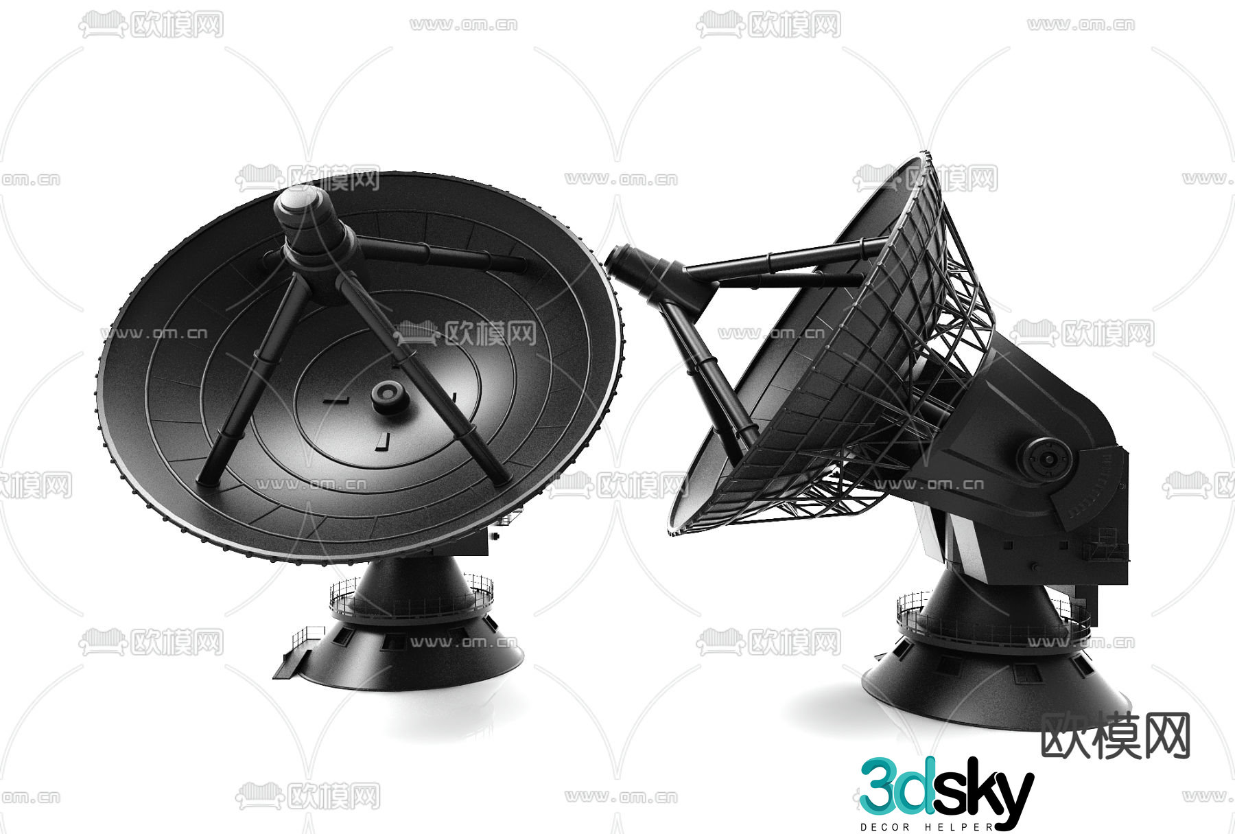 Modern radar signal tower 3d model
