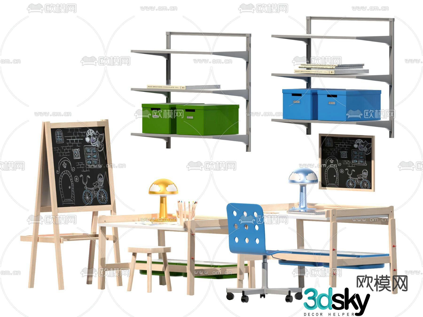 Modern children’s painting desk chair easel 3d model