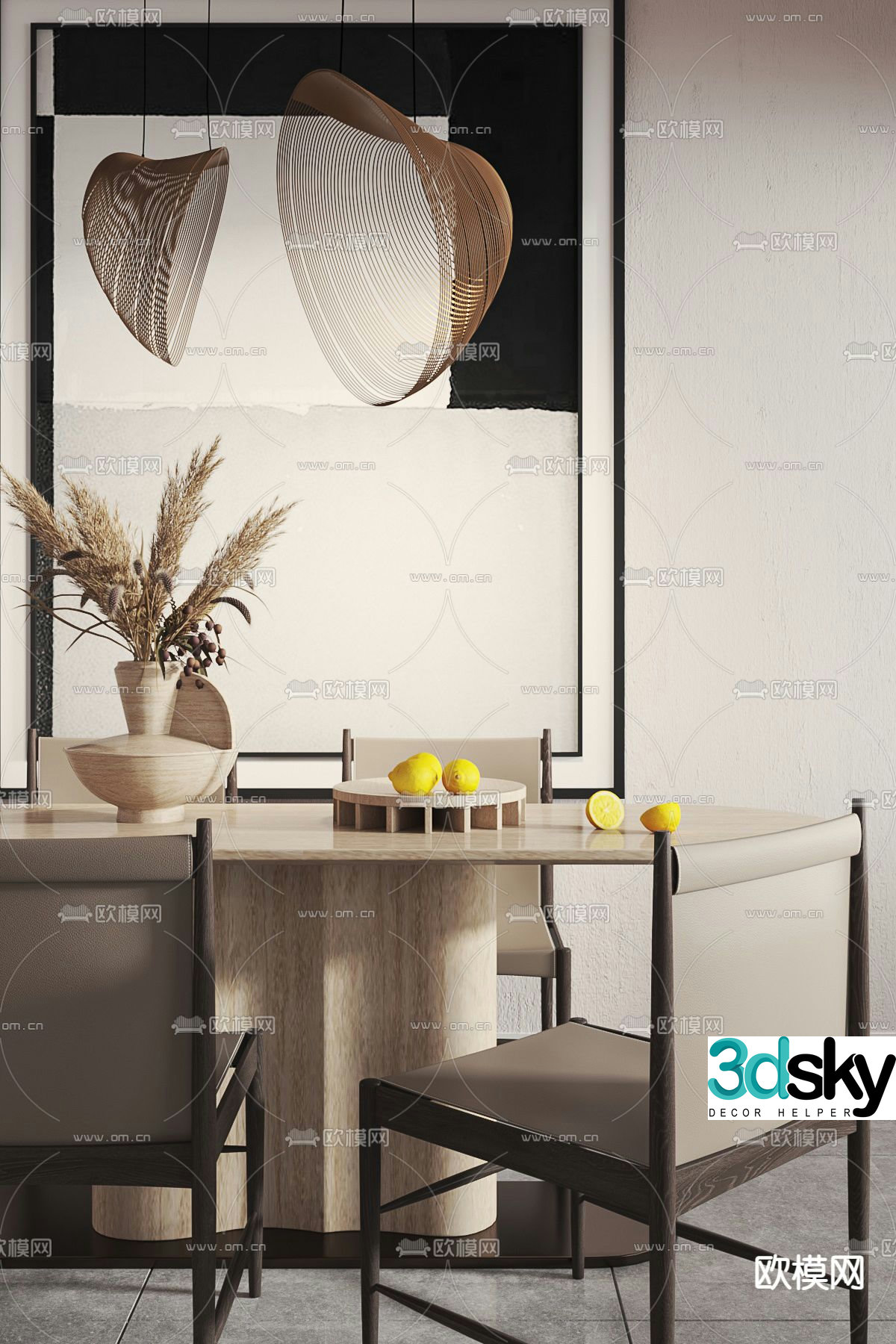Matrix vertical and horizontal wabi-sabi restaurant 3d model