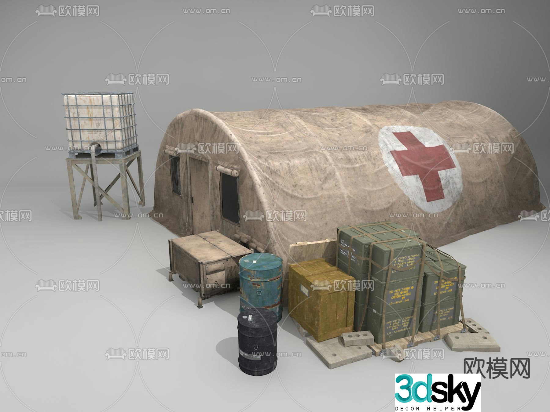 Industrial style military camp medical tent 3D model