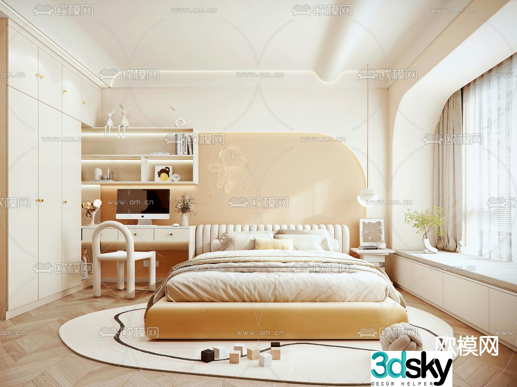 Cream style bedroom children’s room 3d model