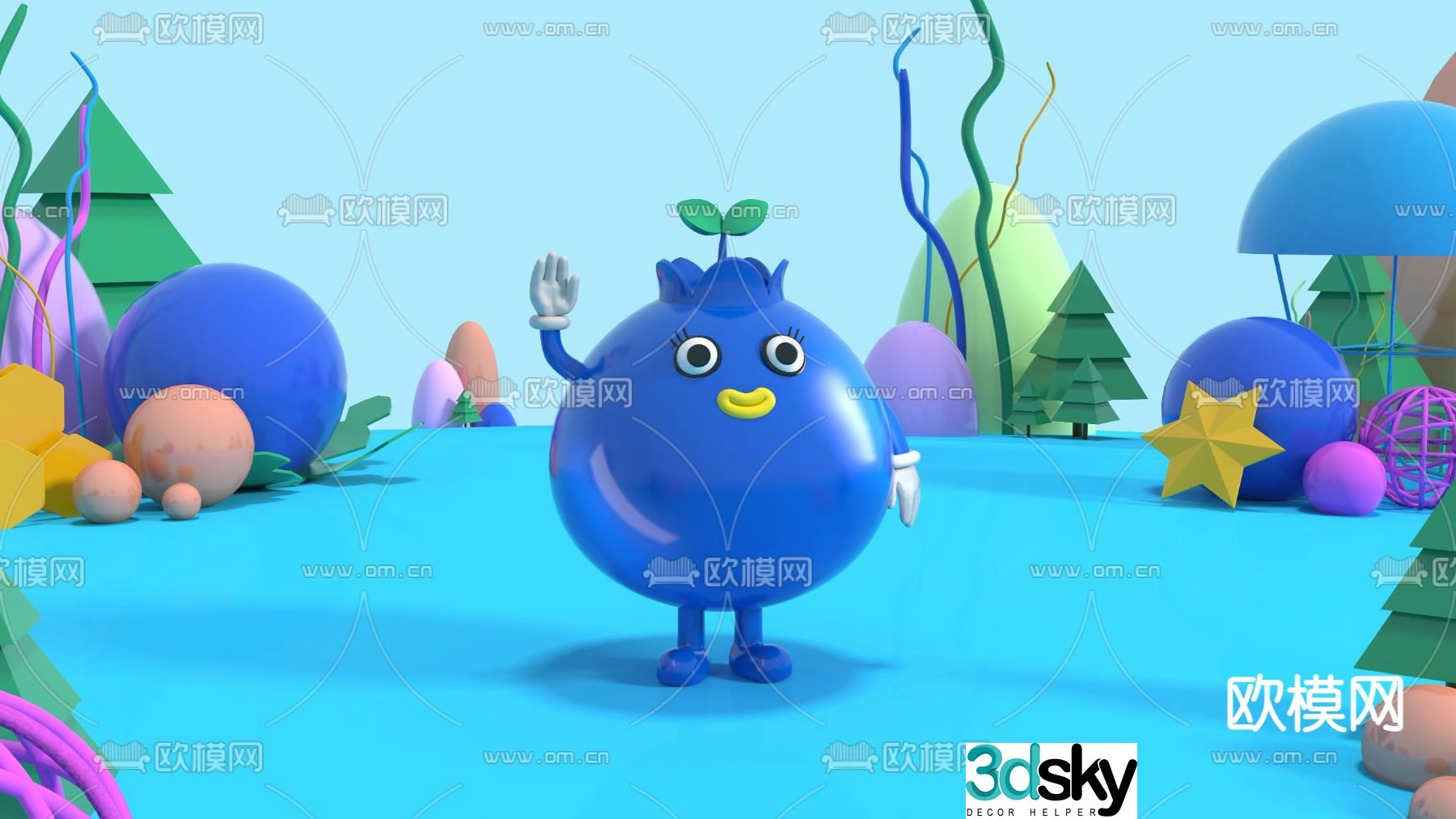 Modern blueberry cartoon character toy 3d model