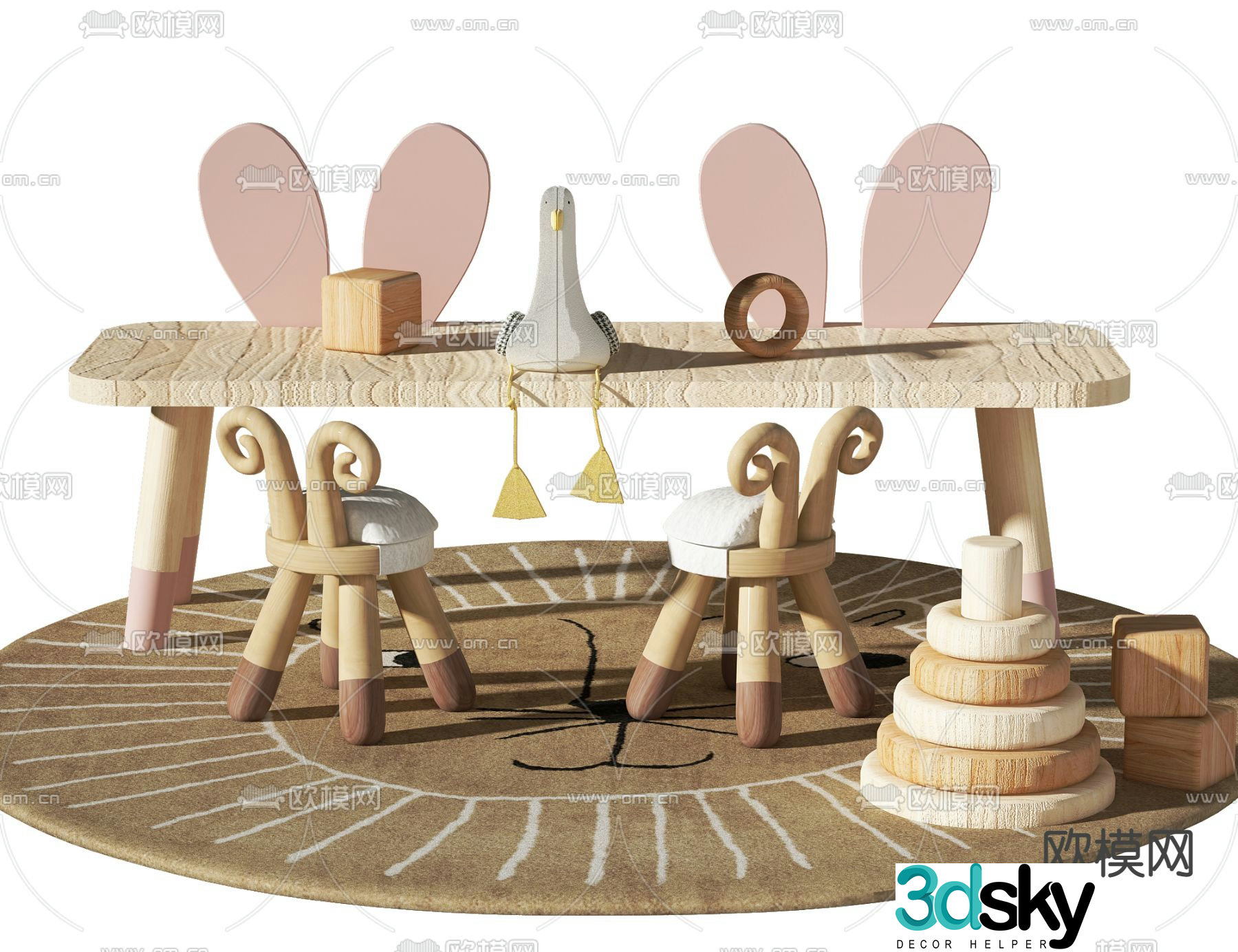 Modern children’s table and chair 3d model