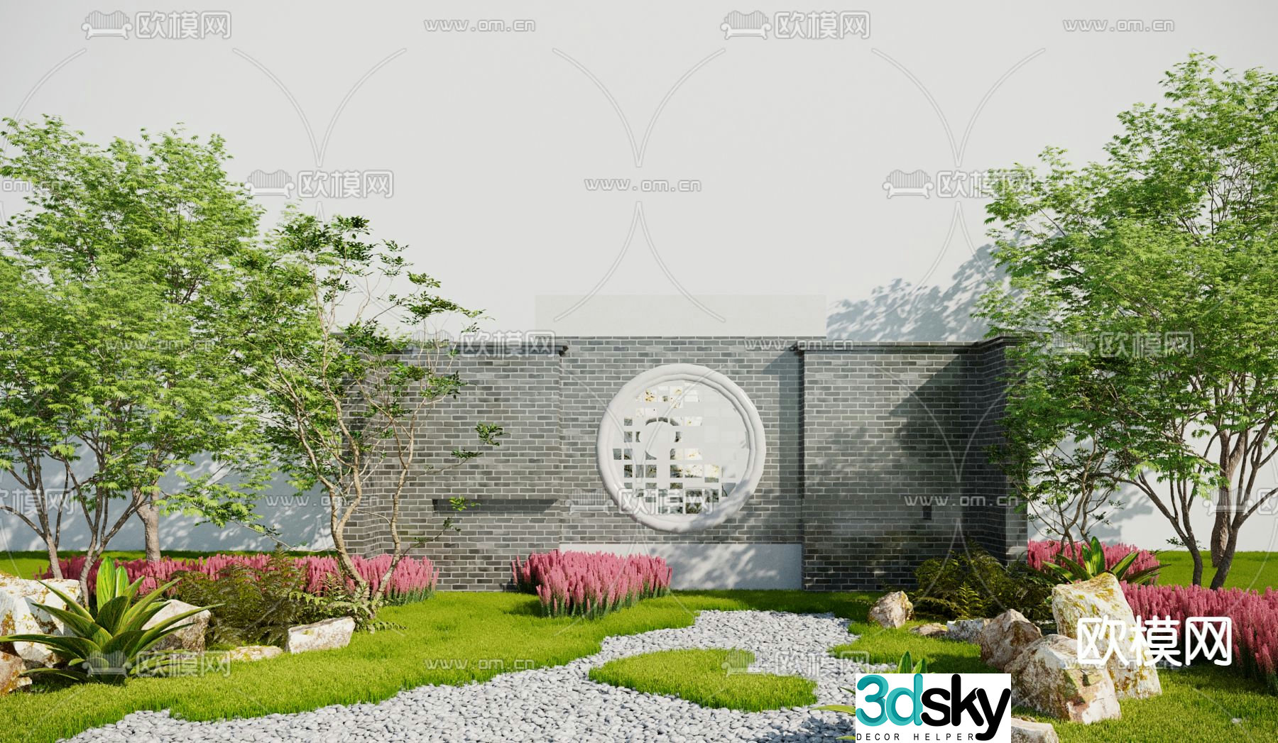 New Chinese style garden landscape wall 3D model