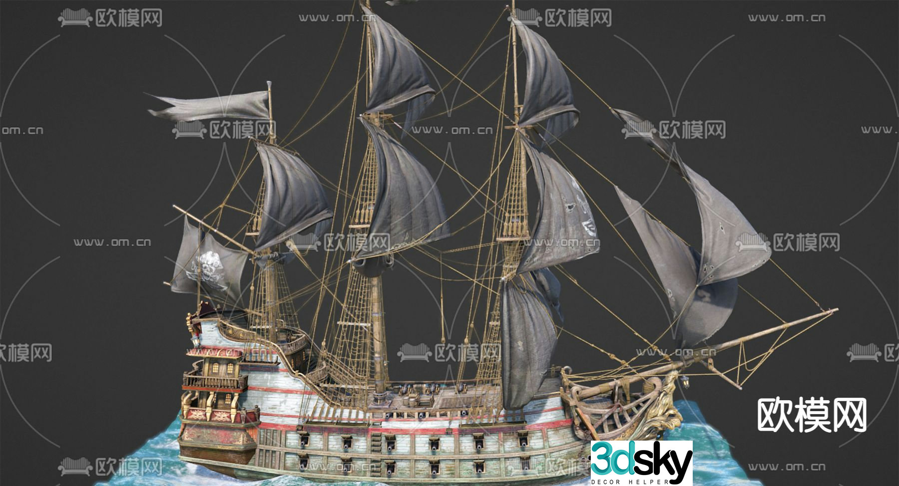 Modern pirate ship 3d model