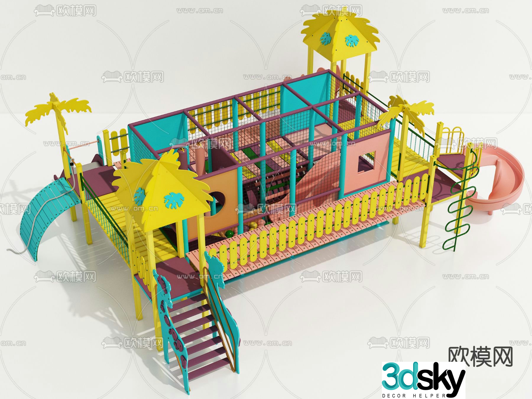 Modern trampoline children's play equipment 3d model