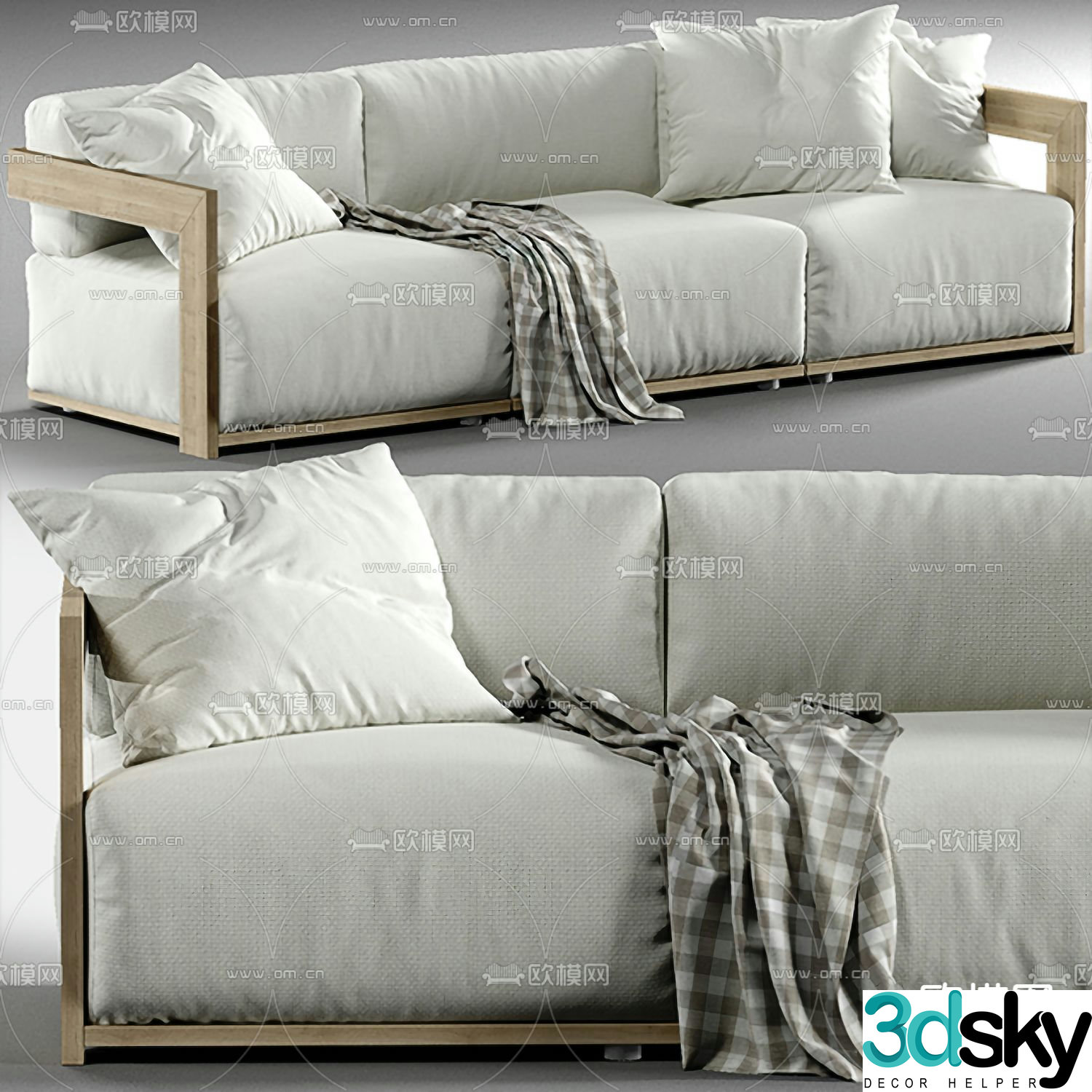 Meridiani modern gray fabric multi-seater sofa 3d model
