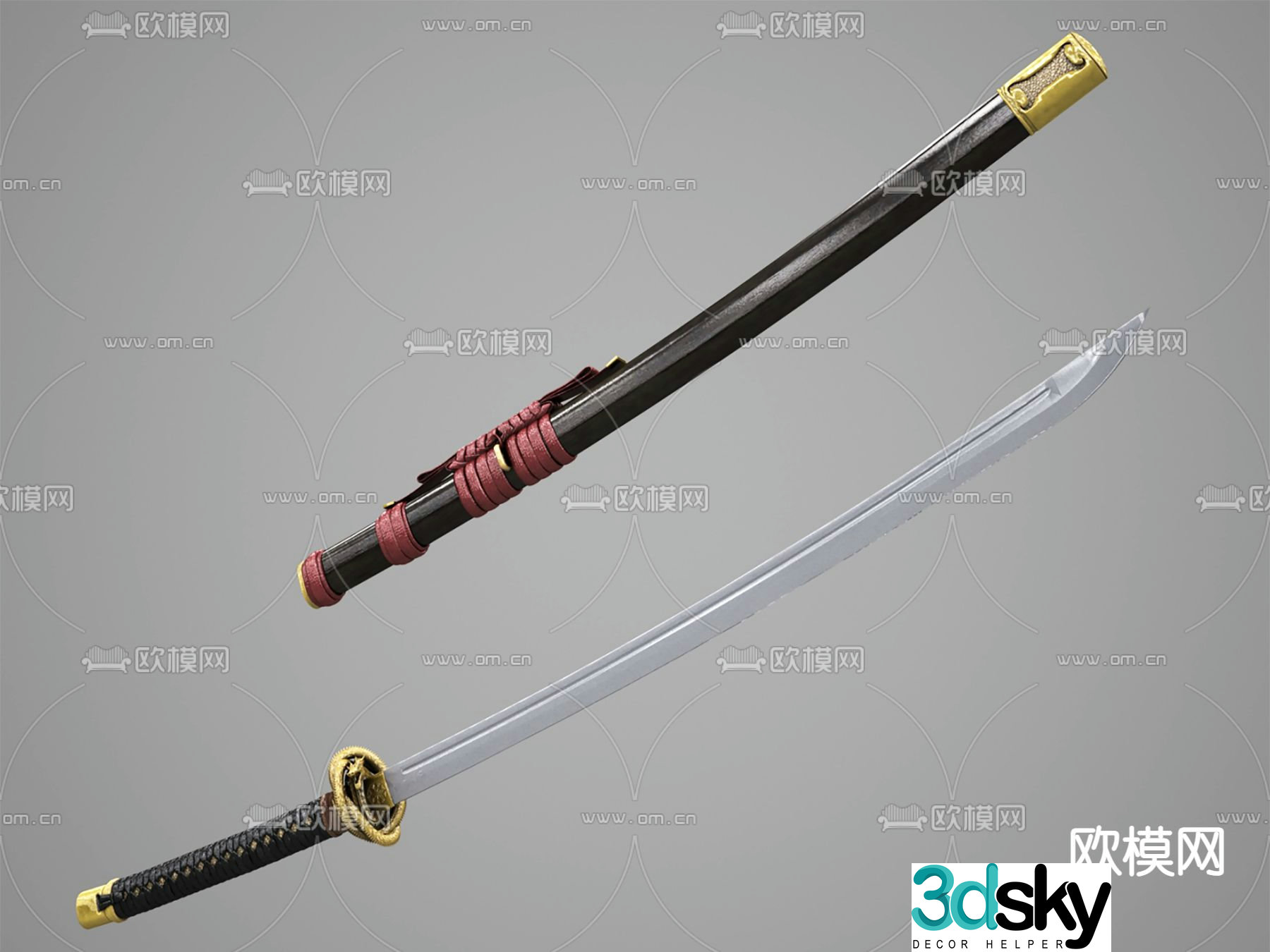 Japanese samurai sword 3d model